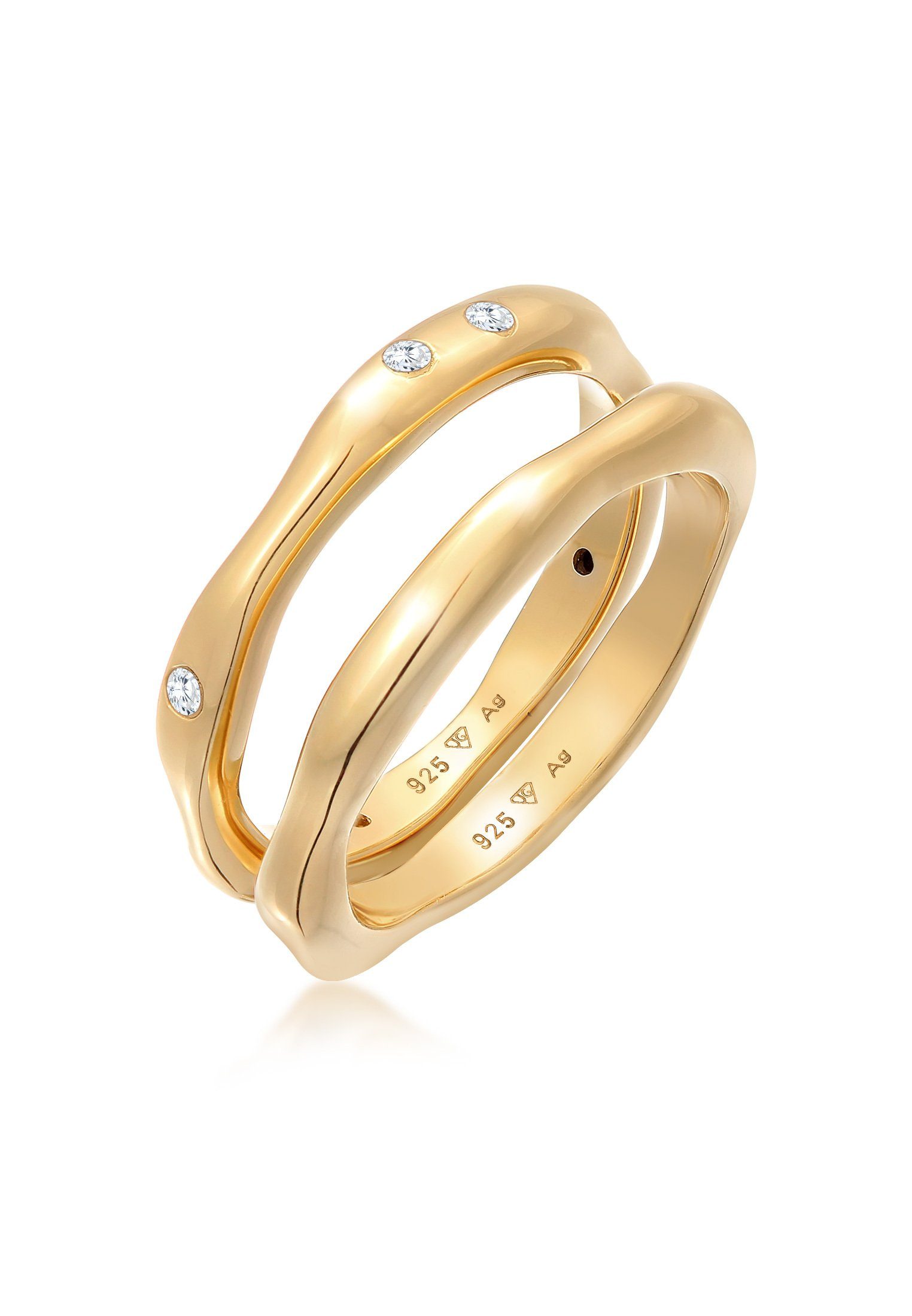 Solitärring Zirkonia Stapelring Bandring Basic 2er Set 925 Ring