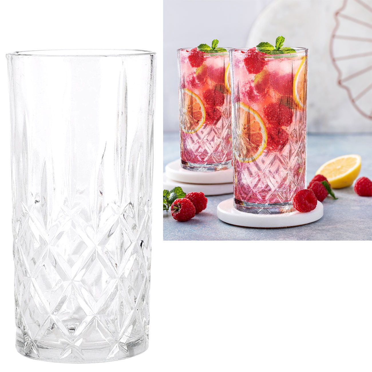 Excellent Houseware Gläser-Set 4er-Set Trinkgläser je 300ml Kristall-Look Design Spülmaschinenfest, 4-tlg., 4-teiliges Gläser-Set im edlen Kristall-Look für Cocktails & Wasser