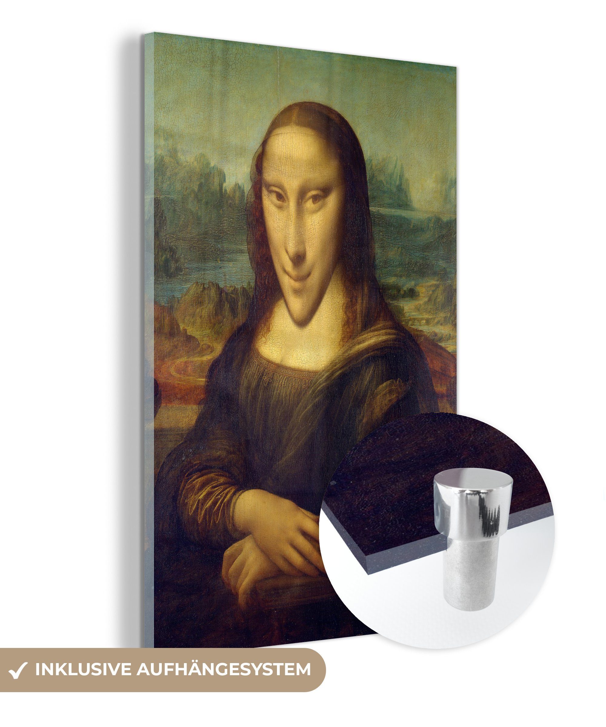 da - Leonardo - Acrylglasbild Glasbilder Foto Glas auf Bilder - Wandbild Mona (1 St), Vinci - auf Karikatur, Glas MuchoWow Wanddekoration - Lisa bunt