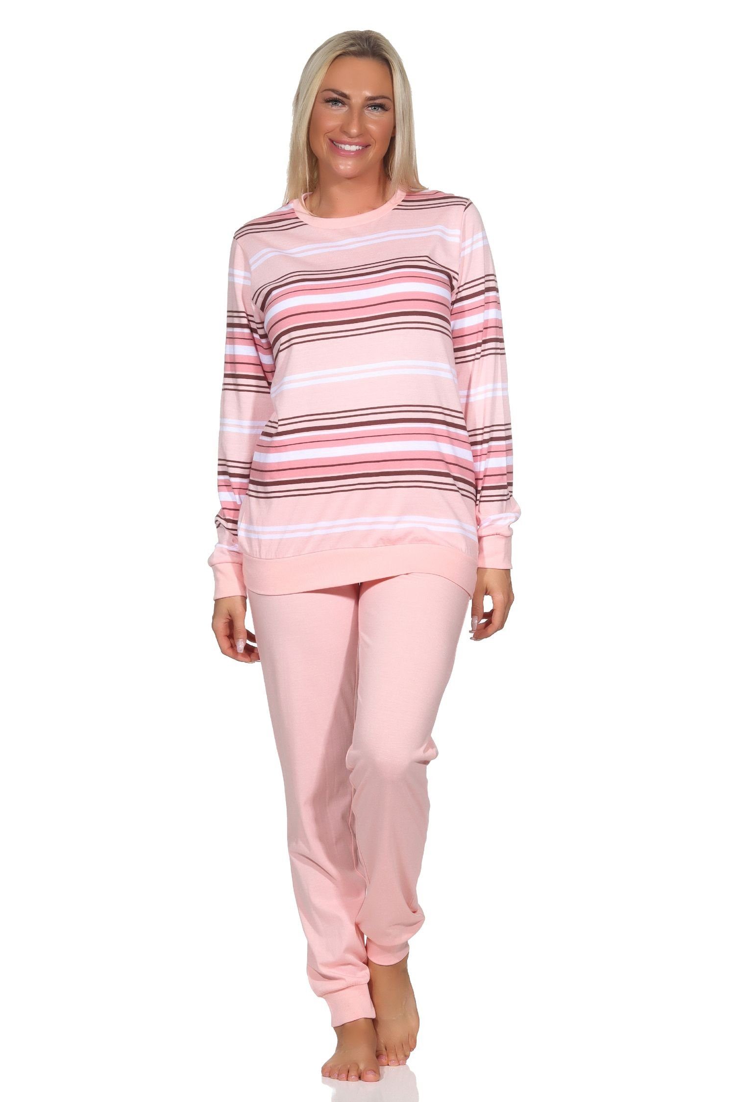 Normann Pyjama Normann Damen Schlafanzug - rosa in mit langarm auch Bündchen Übergrössen