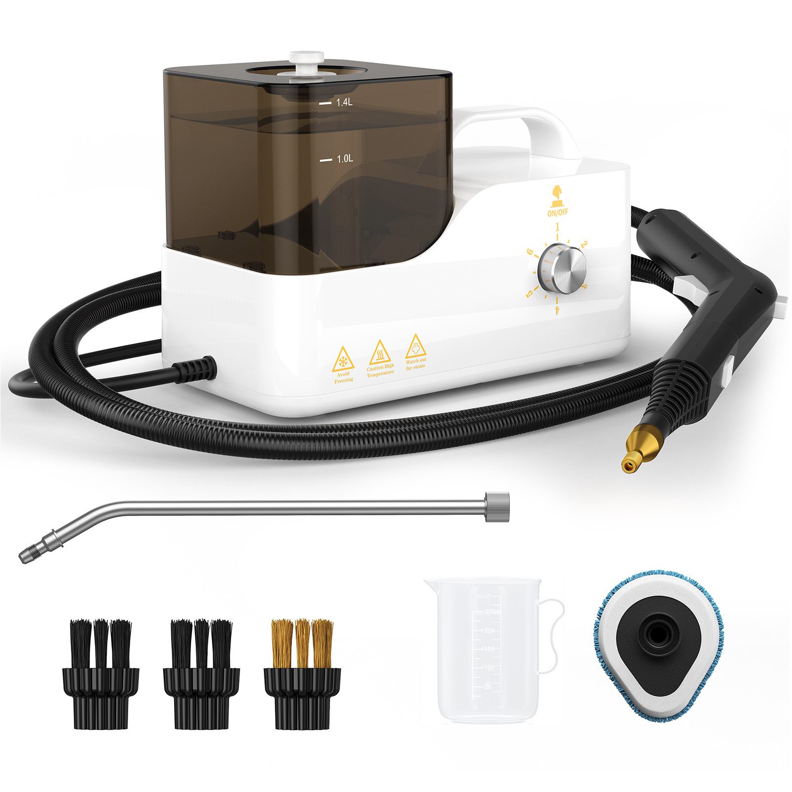 oyajia Пароочистители Tragbarer Handdampfreiniger Mehrzweck-Dampfreiniger, 2600 W, mit 6 Geschwindigkeiten einstellbar und 3 Arten von Bürstenköpfen, 1400ml Großer Wassertank