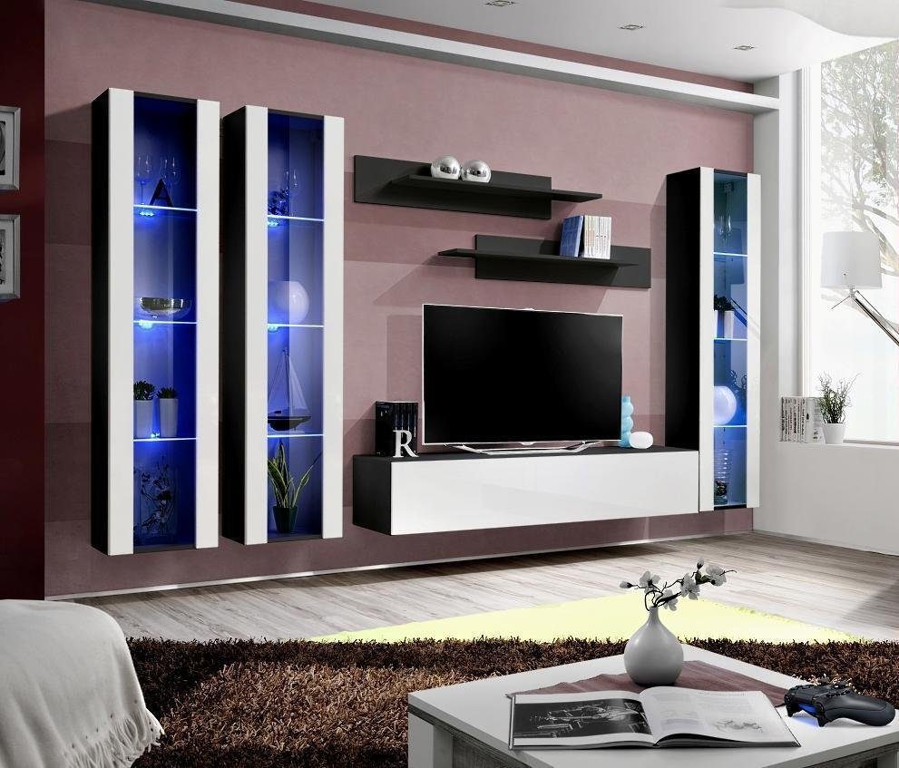 Europa JVmoebel (7-St), Wohnzimmer-Set Design, Made Luxus Wohnzimmer Wohnwand in Vitrine Modern Designer Hänge