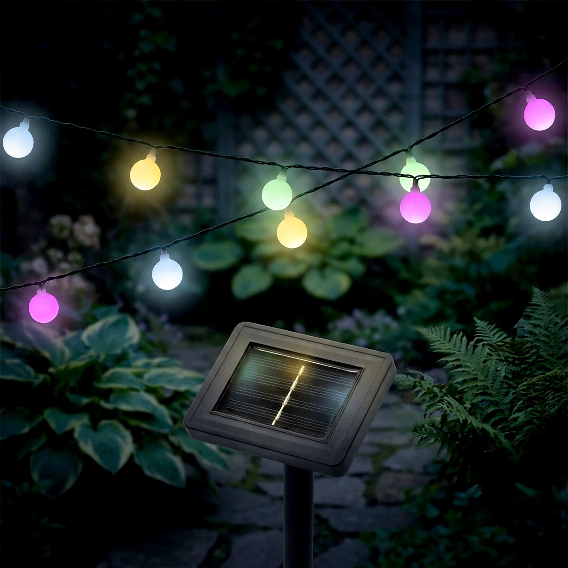 Spetebo LED-Lichterkette Lichterkette 290 cm für Außen mit 30 mini Kugeln, 30-flammig, Automatische Einschaltung bei Dämmerung