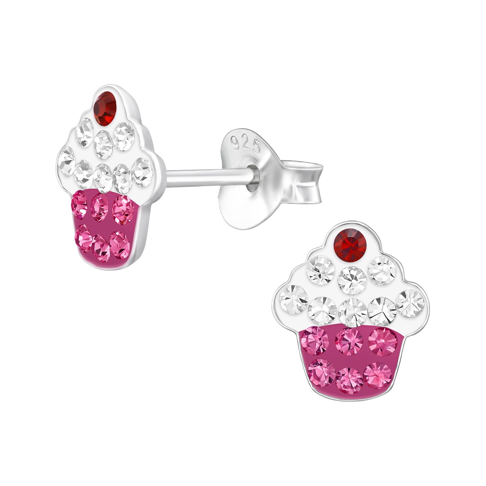 Ohrring-Set Cupcake Kinder Ohrringe mit Kristallen 925 Silber Geschenk