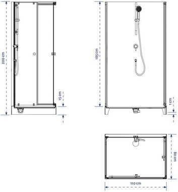 Marwell Komplettdusche Black and White, BxT: 110x80 cm, Einscheibensicherheitsglas, inkl. Armaturen