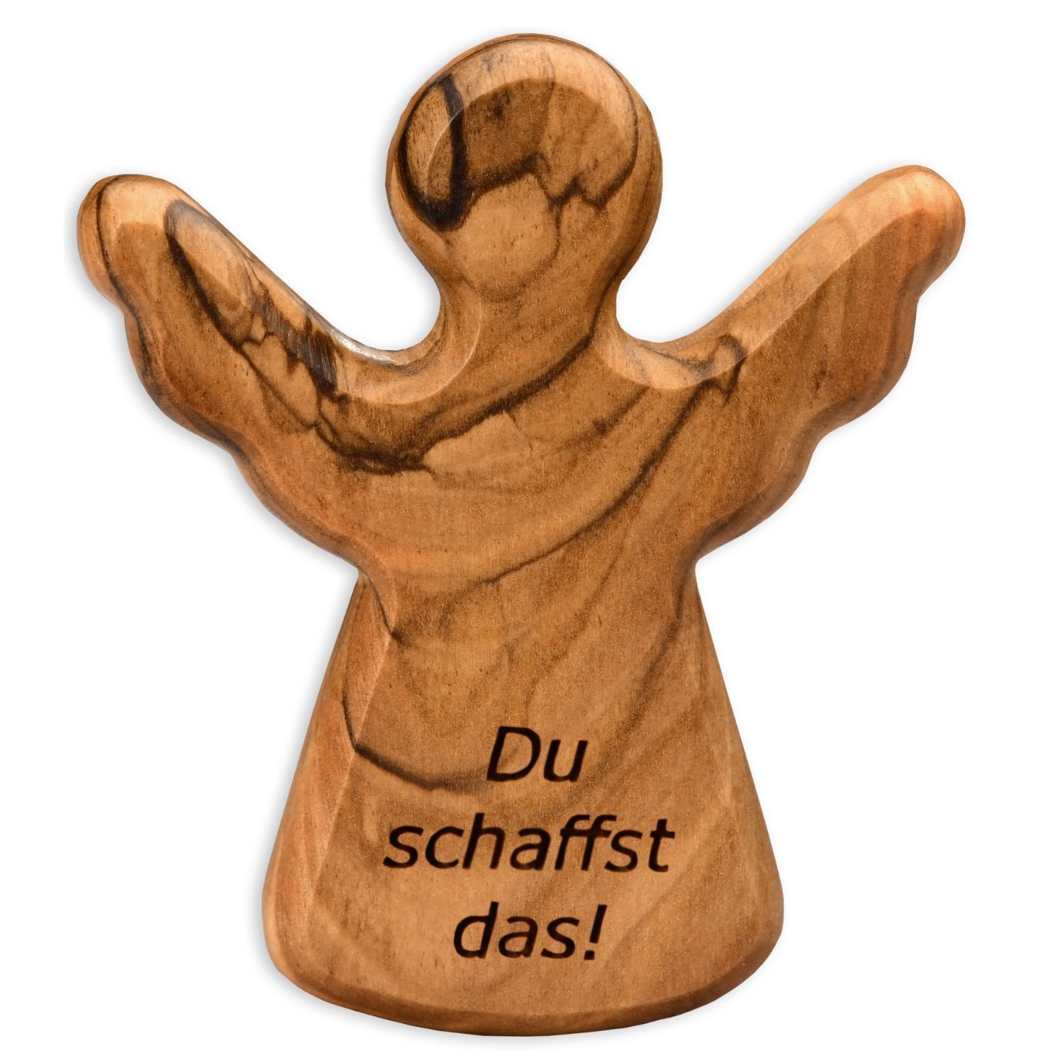 Kassis Engelfigur Schutzengel als Handschmeichler Mit Spruch "Du Schaffst Das", Olivenholzdeko, handgemacht, aus Bethlehem, Glücksbringer