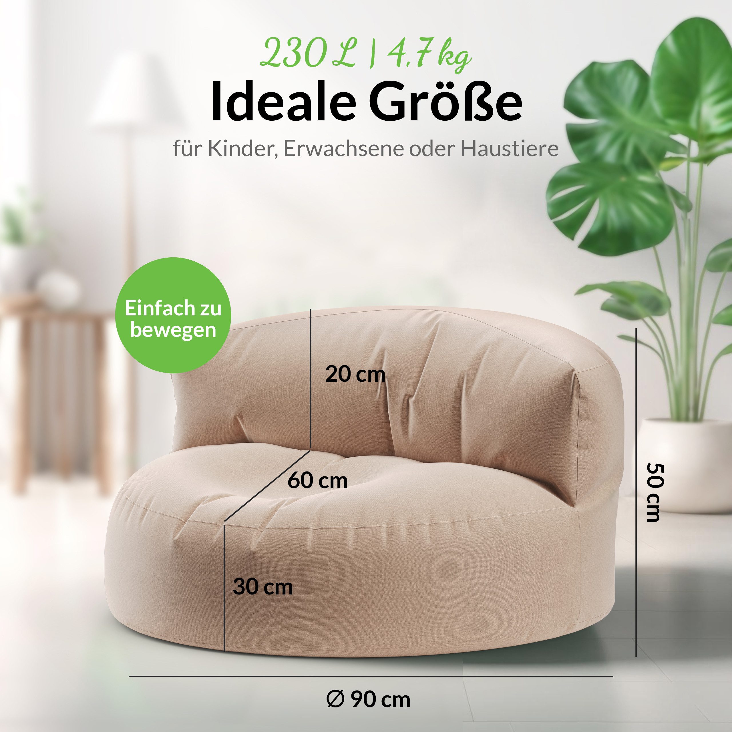 Green Bean Sitzsack Sitzsack Sofa Indoor Outdoor Lounge (mit Rückenlehne, wasserabweisender & abwaschbarer Bezug), Couch Sitzmöglichkeit Gartenliege mit Rückenlehne