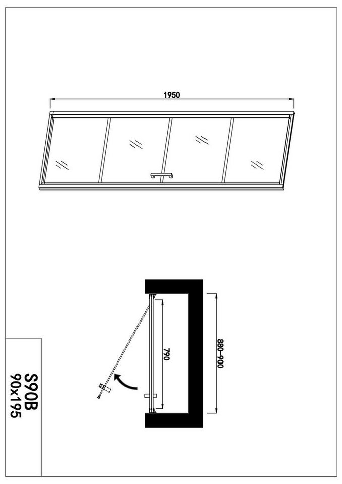 Thumbnail - Sanotechnik Dusch-Pendeltür Elite Black, Sicherheitsglas, 88-90 cm Breite