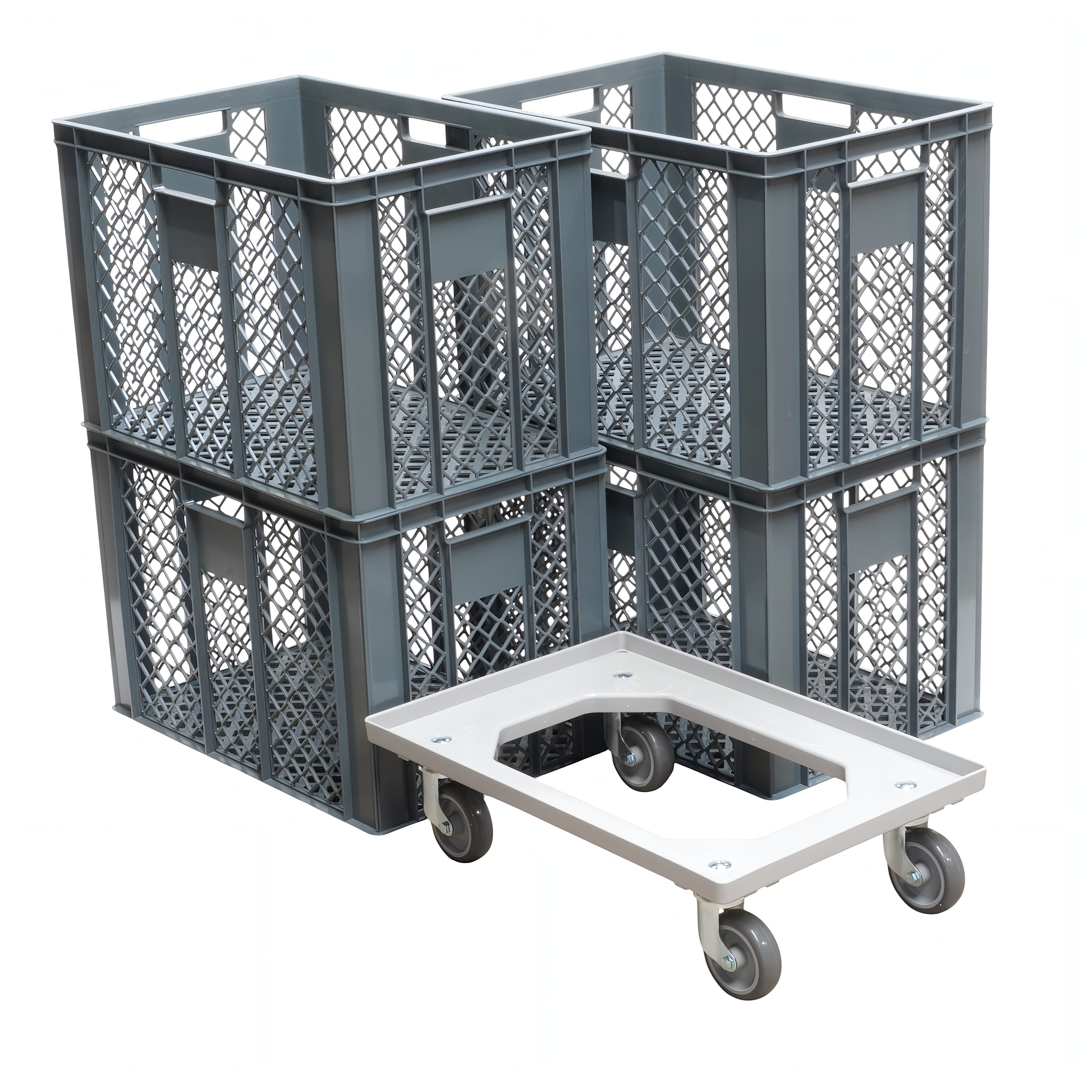 Logiplast Stapelbox Stapelbox 4 Bäckerkisten 600 x 400 x 410 mm und 1 Transportroller