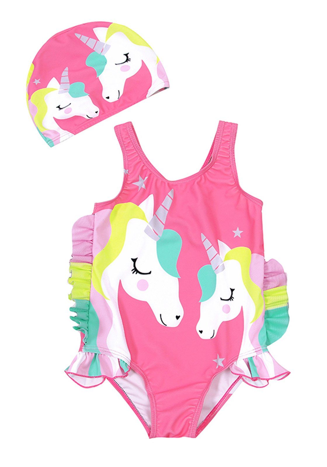 Badeanzug mit Badekappe für Kinder Mädchen Einhörnchen