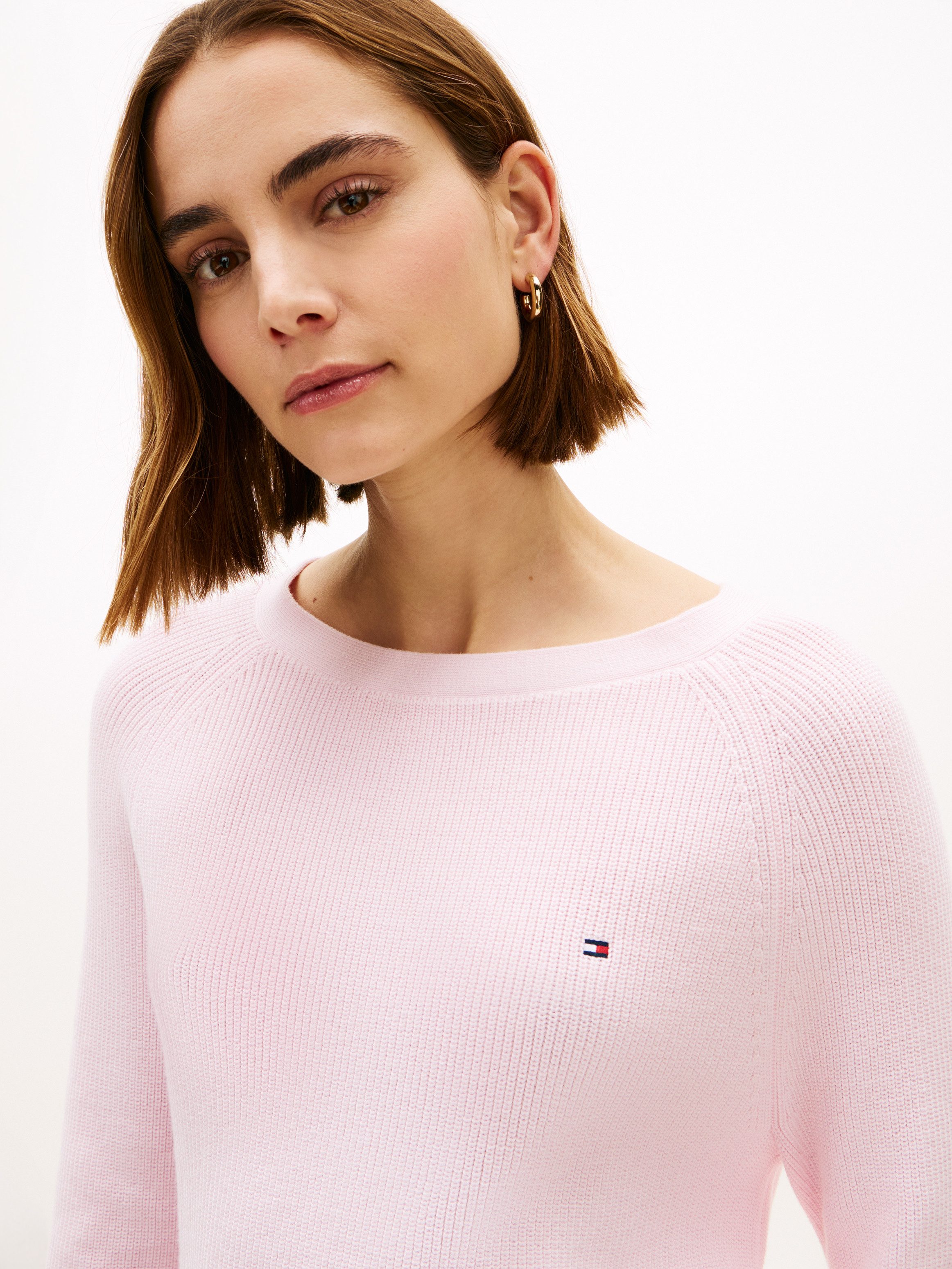 Tommy Hilfiger Strickpullover CO CARDI FINE GG LS BOAT-NK SWT mit Raglanärm günstig online kaufen