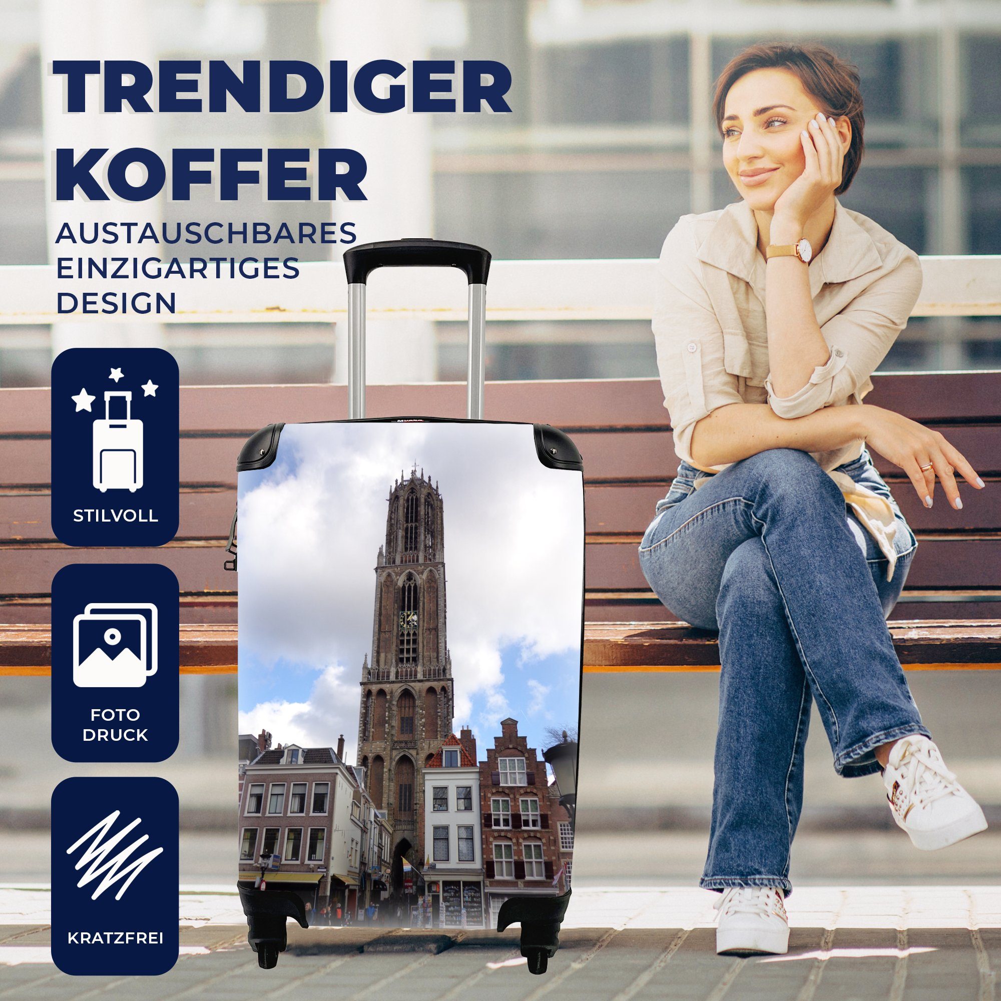 - Wolken, Reisekoffer Domturm für Handgepäckkoffer Ferien, Trolley, - 4 Rollen, mit Utrecht Reisetasche rollen, MuchoWow Handgepäck
