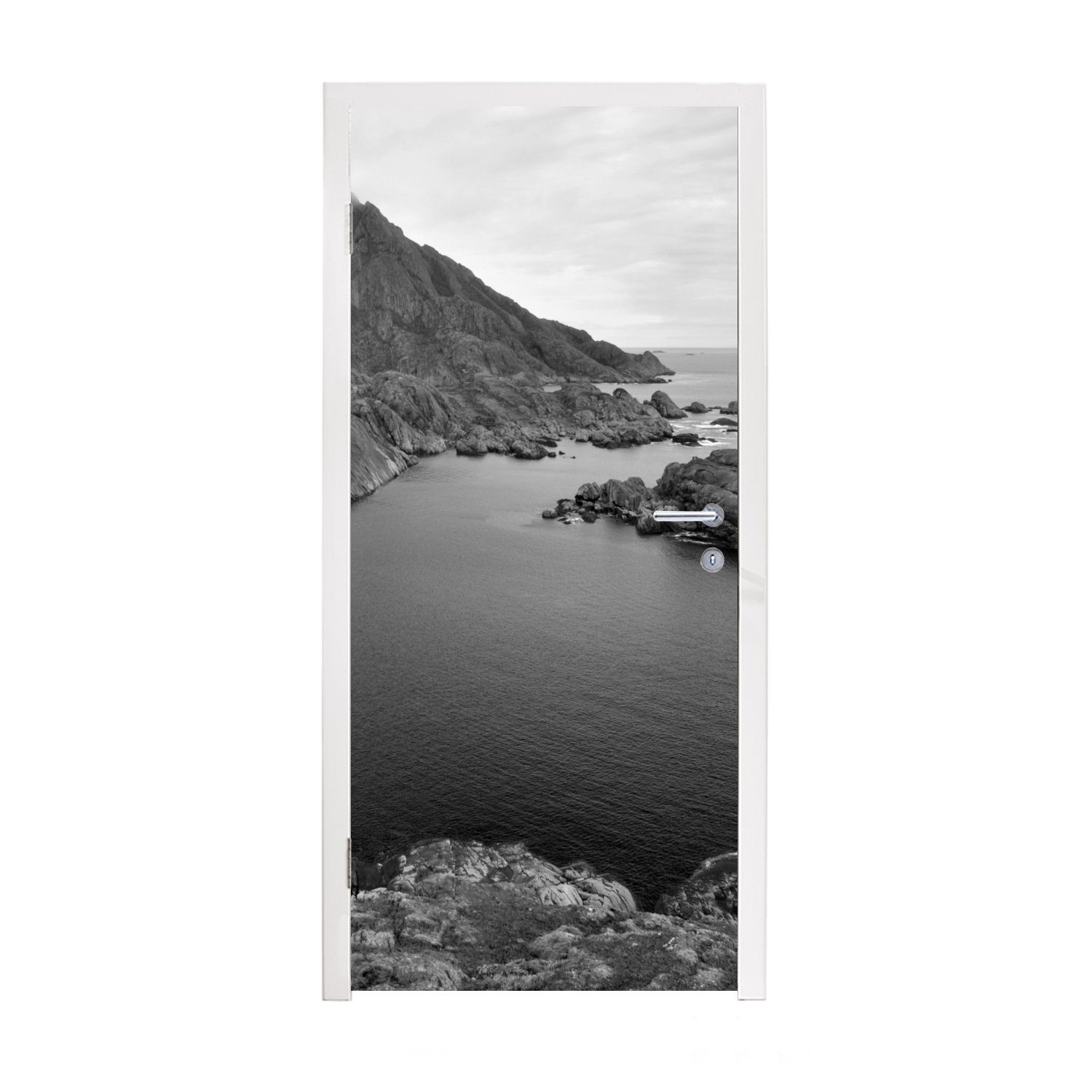 MuchoWow Türtapete Skandinavische Küste schwarz-weiß Matt, St), bedruckt, Fotodruck, Tür, für cm Fototapete Türaufkleber, (1 75x205