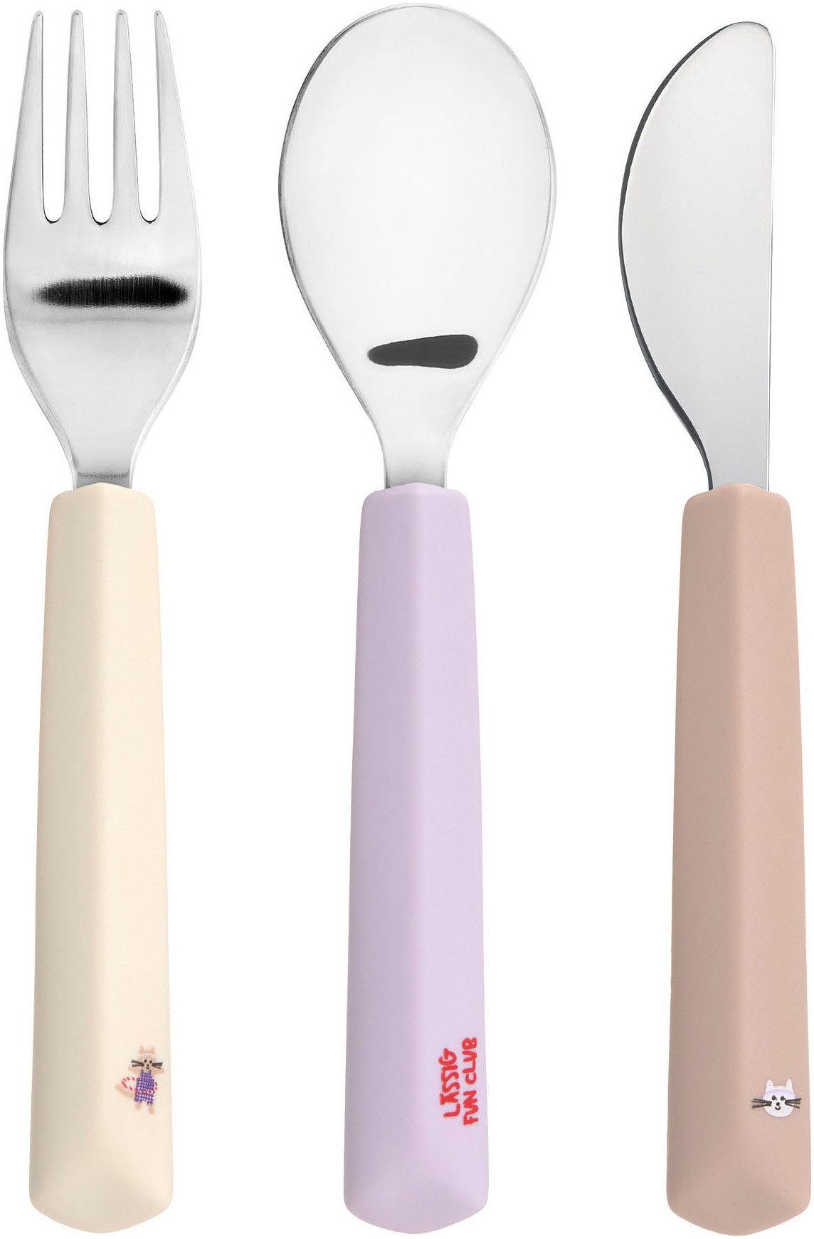 LÄSSIG Kinderbesteck Tiny Team Cat, mit Silikongriff (3-tlg), Edelstahl