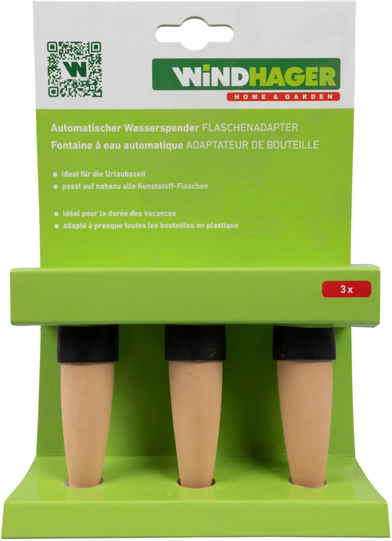 Windhager Bewässerungssystem automatische Wasserspender Flaschen 3 Stk. für Zimmerpflanzen, (Packung, 3-tlg), Flaschenadapter Bewässerung, Abgabemenge ca. 200 ml/Tag, 4 x 11 cm