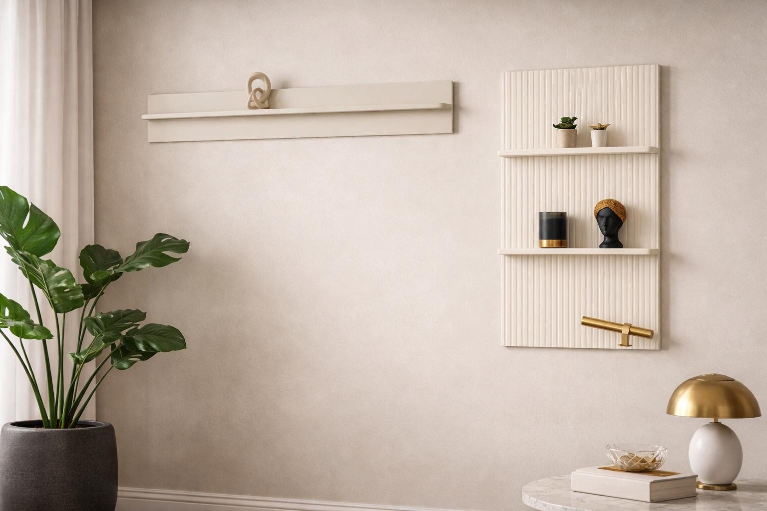 JVmoebel Wandregal Elegante Wandregale in Creme mit goldenen Akzenten und Dekoration, 2-tlg.