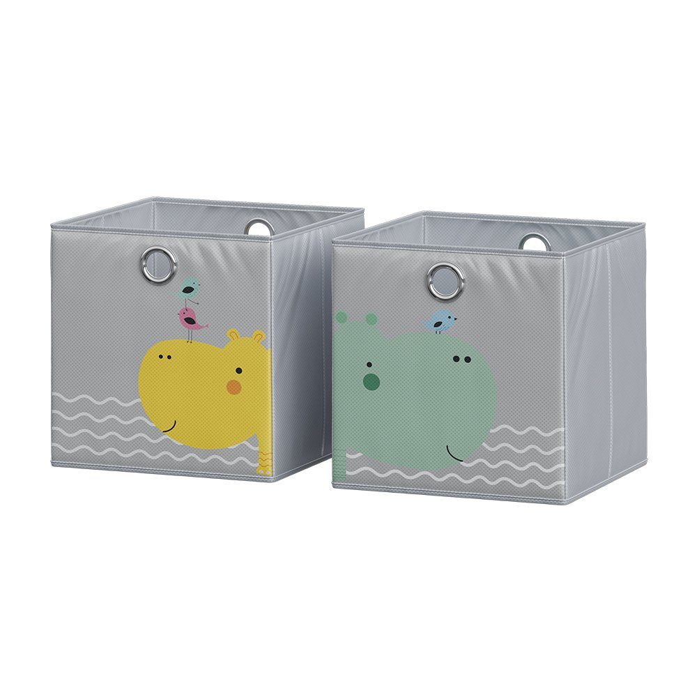 Vicco Faltbox, Grau, 30 x 30 cm (Motiv Bär & Nilpferd)