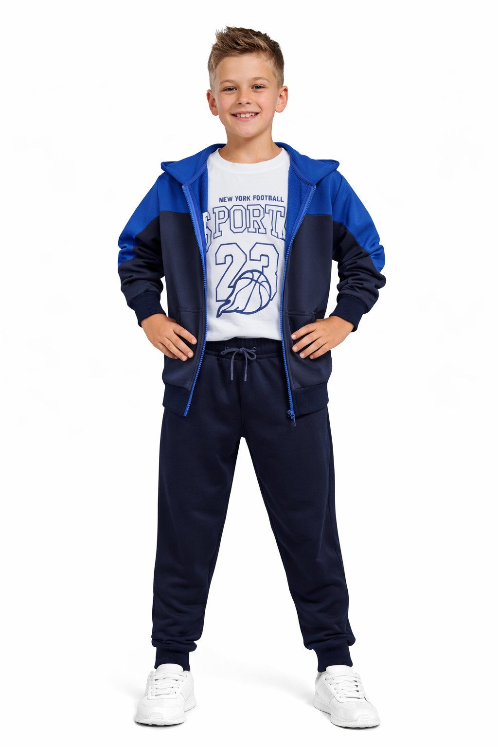 Fashion Boy Trainingsanzug Kinder Trainingsanzug 3-tlg. Freizeitanzug mit T-Shirt JF3496e (Set, Jacke, Hose + T-Shirt)