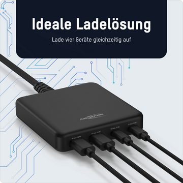 ANSMANN AG USB Ladegerät 65W 4 Ports Charger, USB-C/USB-A Schnelladegerät USB-Ladegerät