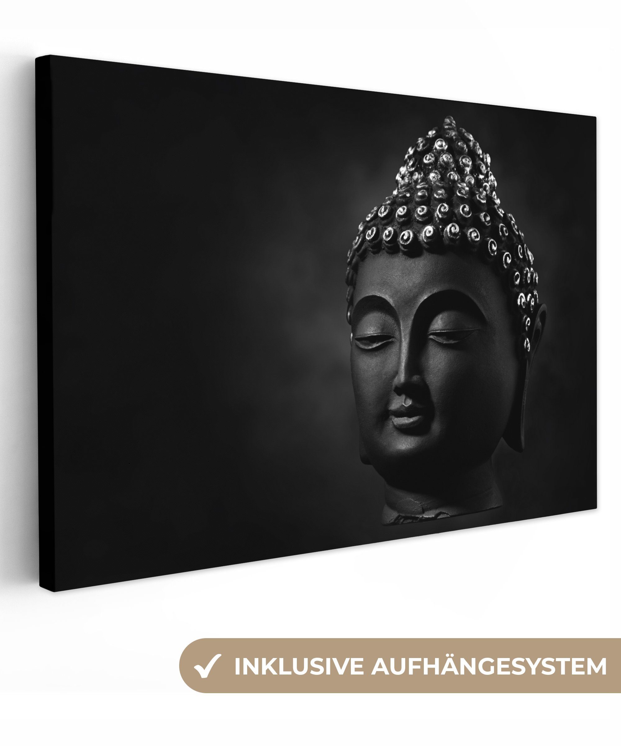 Leinwandbild Buddha - Schwarz - Gesicht