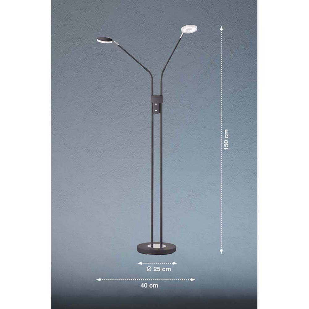 Standlampe 2-Flammig cm- Wohnzimmerlampe Dimmbar Stehlampe, LED LED H etc-shop 150 Stehleuchte