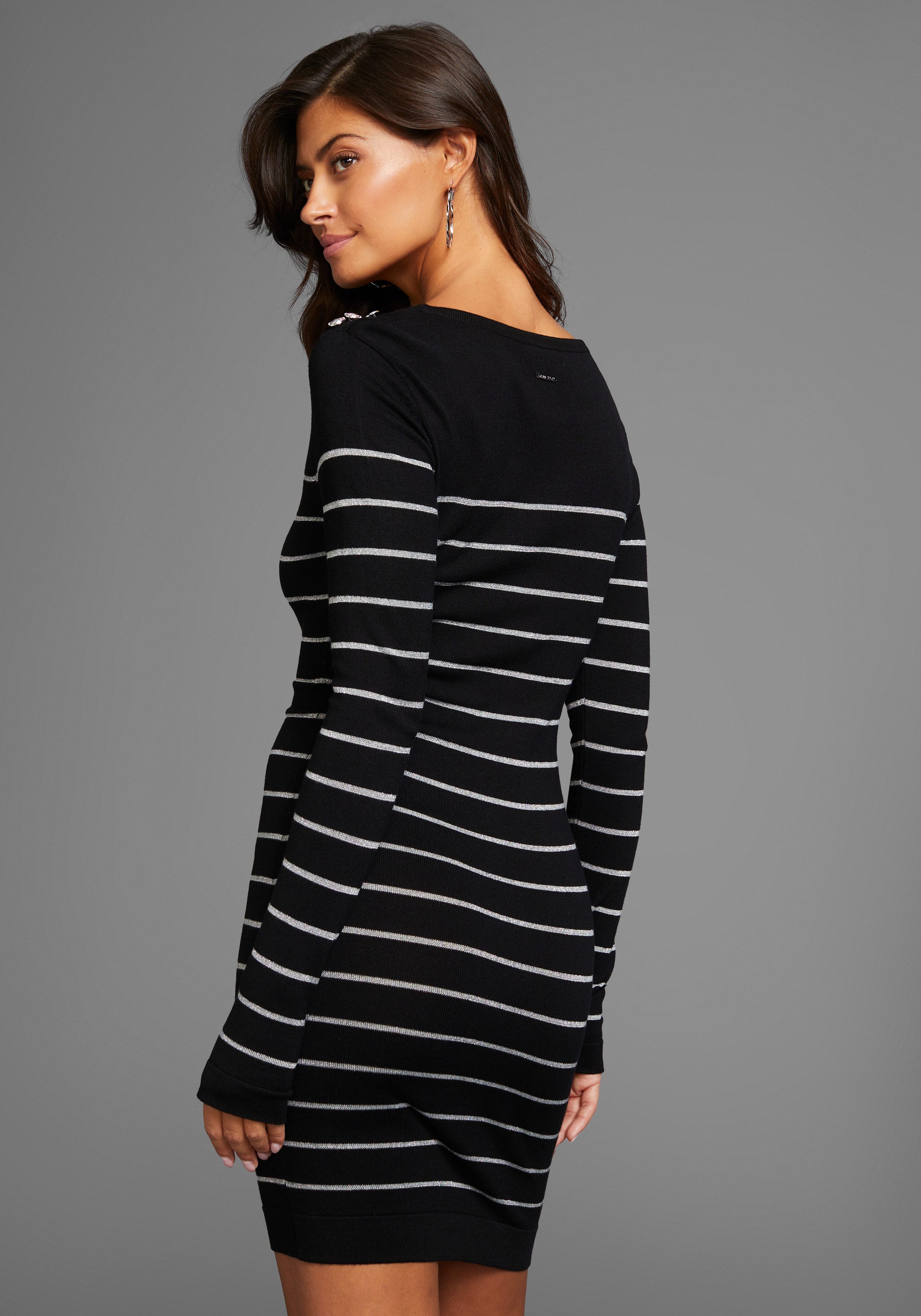 Laura Scott Strickkleid mit Glitzer-Streifen und Schulterknöpfen günstig online kaufen