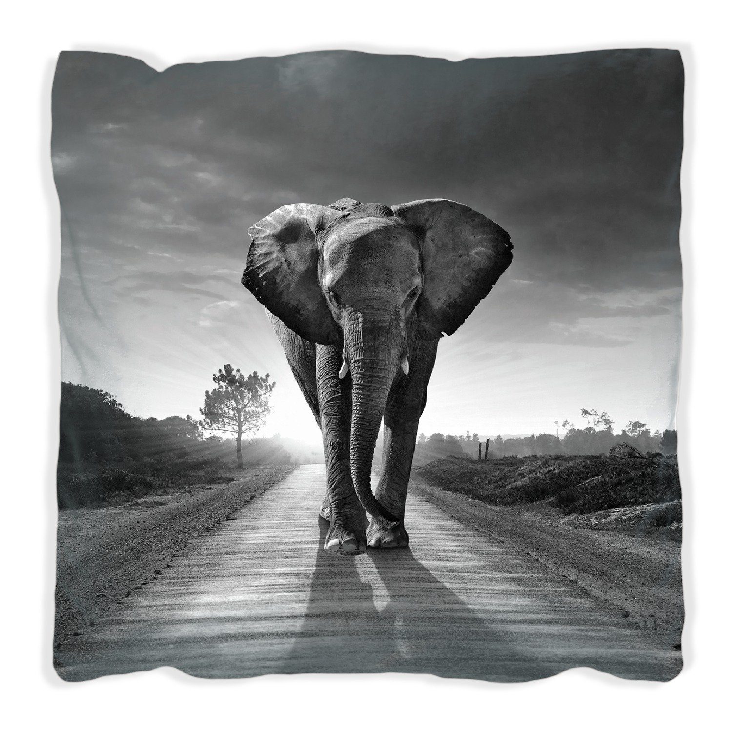 Wallario Dekokissen Elefant bei Sonnenaufgang in Afrika schwarzweiß, handgenäht