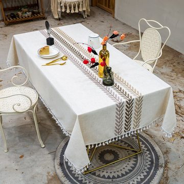 Juoungle Tischdecke Tischdecke elegant Baumwolle Leinen Rechteckig Tischdecke mit Quaste