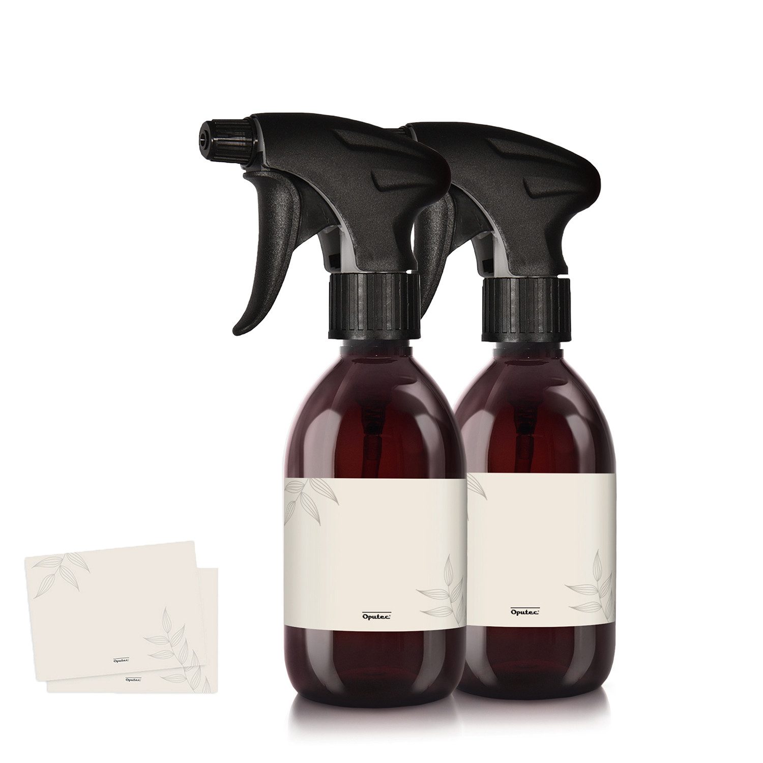 Sprühflasche 2 x 300ml Sprühflaschen aus Kunststoff Braun zum Befüllen + Etiketten
