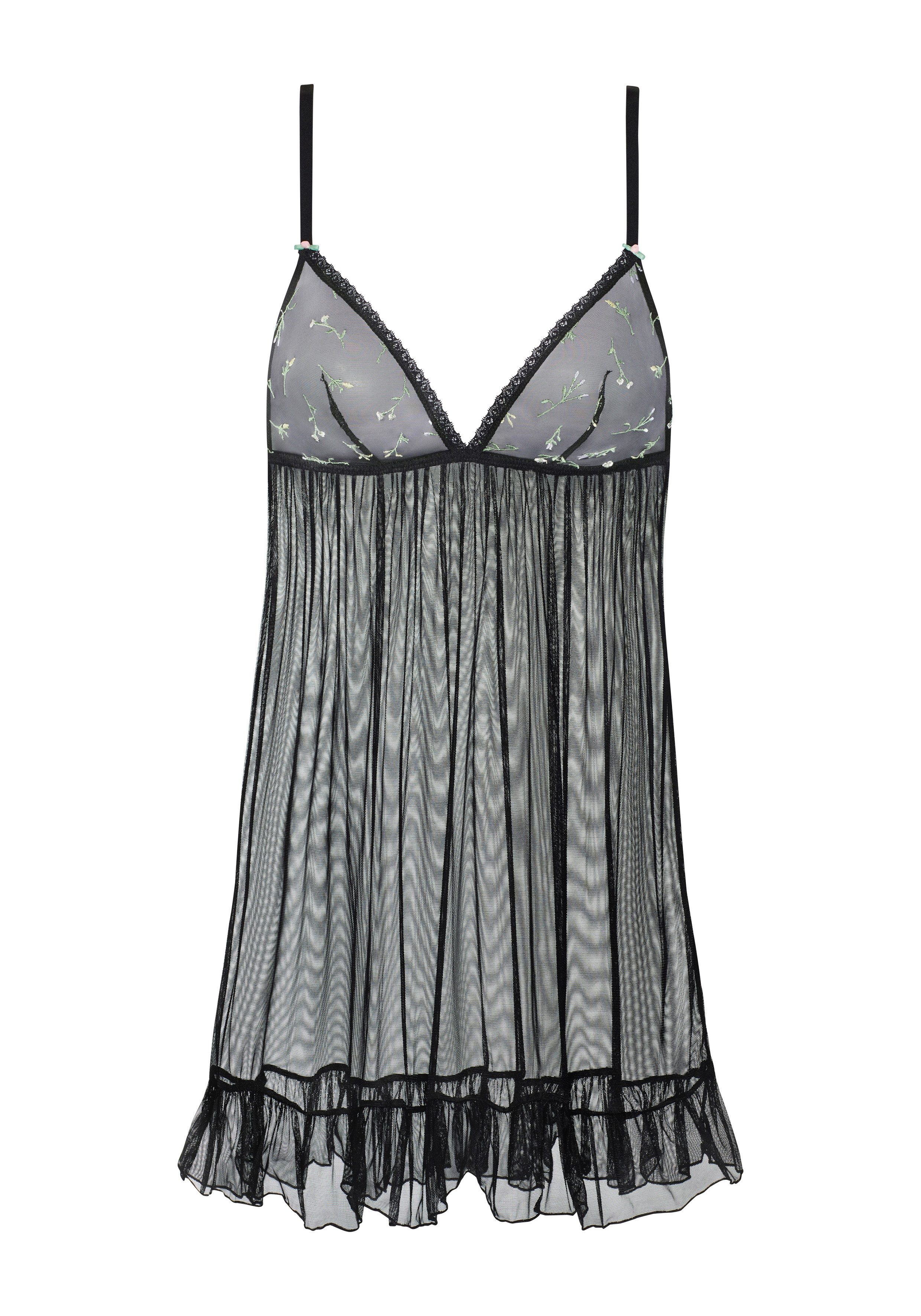 Vivance Negligé Thea aus transparentem Soft-Mesh mit Blumen aus Stickereispitze, Reizwäsche