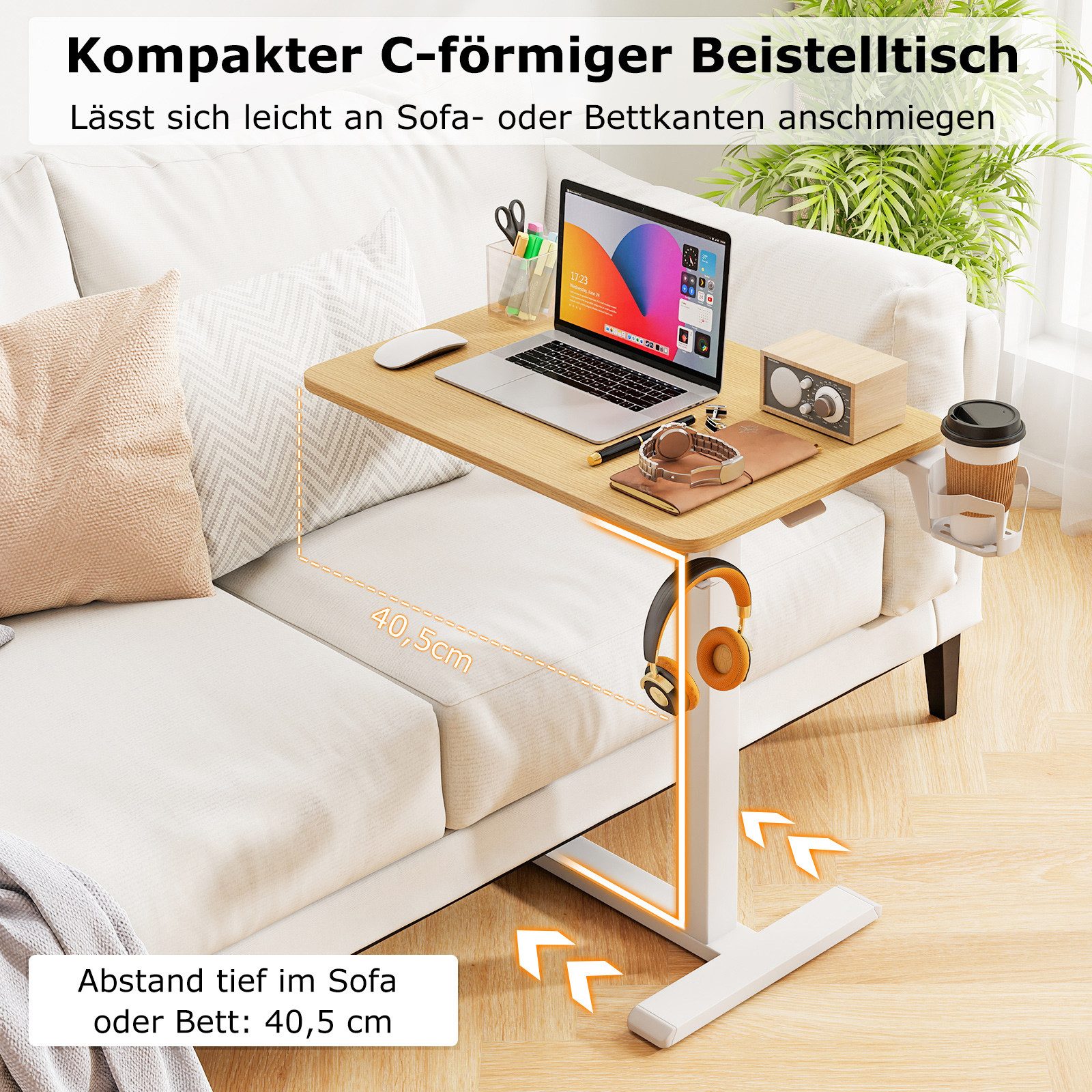 COSTWAY Laptoptisch, Beistelltisch für Bett mit Rollen, höhenverstellbar günstig online kaufen