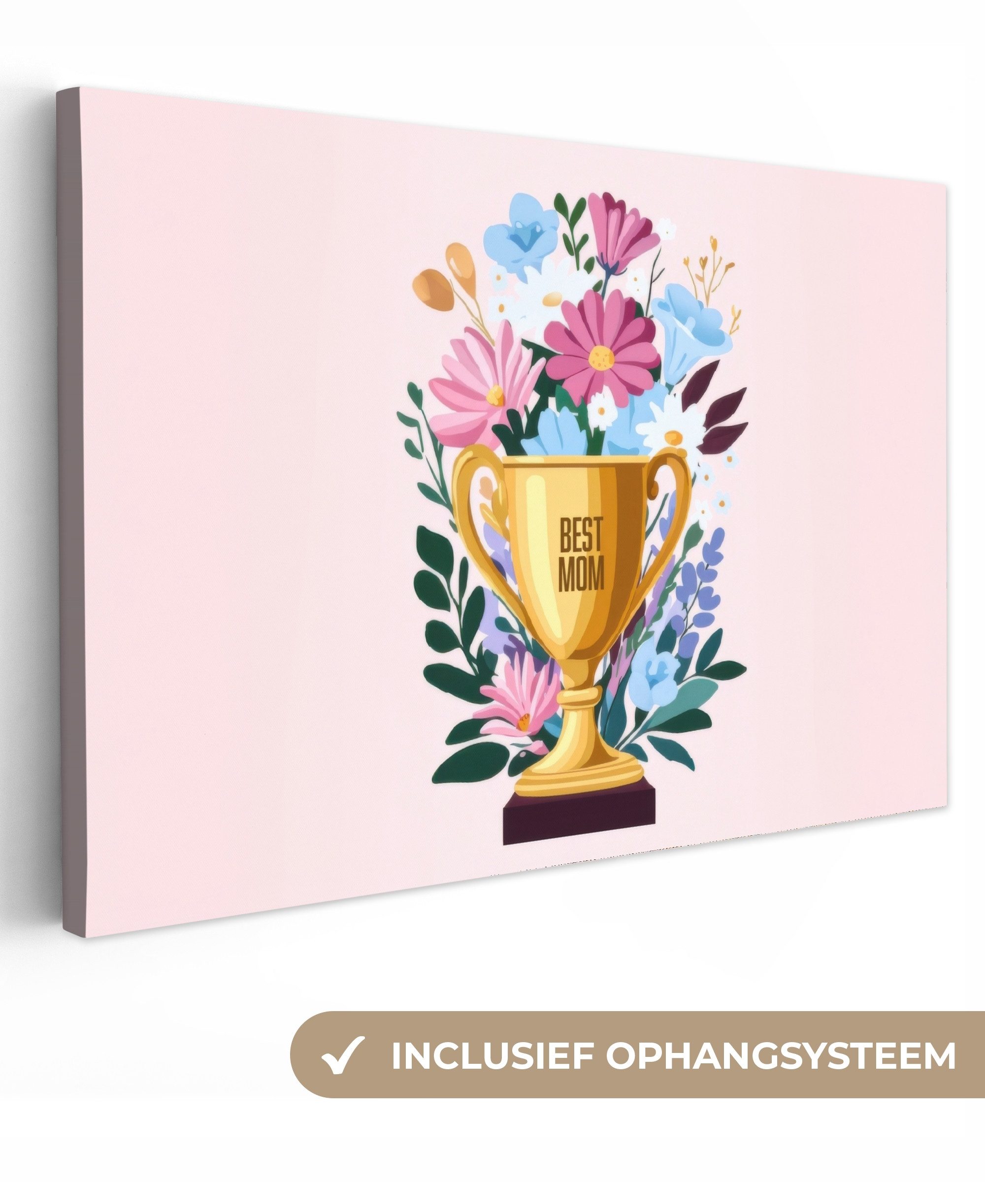 OneMillionCanvasses® Leinwandbild Trophäe - Beste Mutter - Blumen - Bunt, Fotodruck (1 St), Leinwand Bilder Klein, Wand Dekoration Aesthetic 30x20 cm