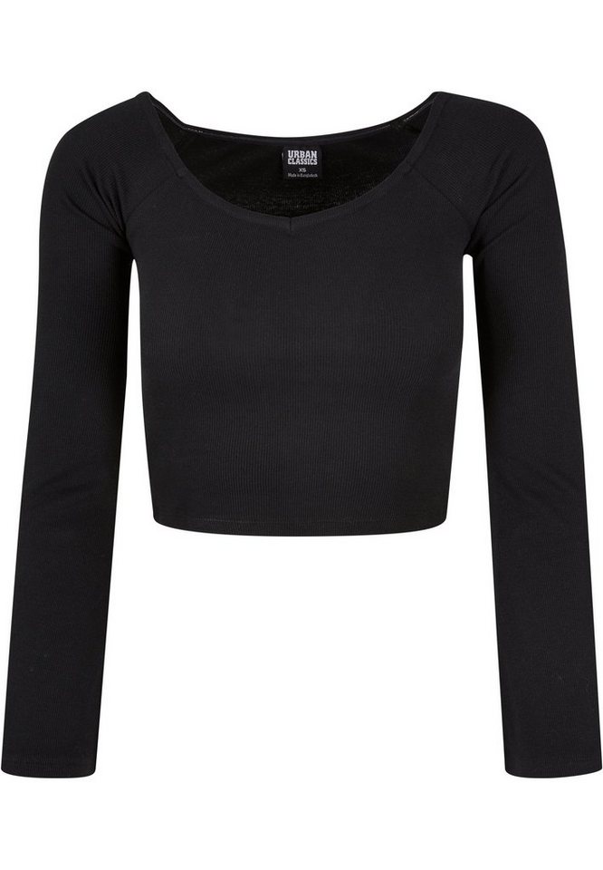 URBAN CLASSICS Langarmshirt Damen Ladies Short Rib Wide V-Neck Longsleeve (1 -tlg)