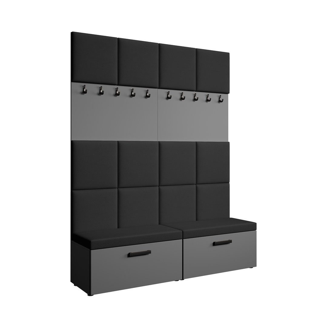 Beautysofa Garderobenschrank mit gepolsterten Paneelen MARGARET I+I (mit praktischen Kleiderhaken dazwischen für Jacken und Mäntel) Verschließbarer Schuhschrank, für Ordnung im Flur sorgt