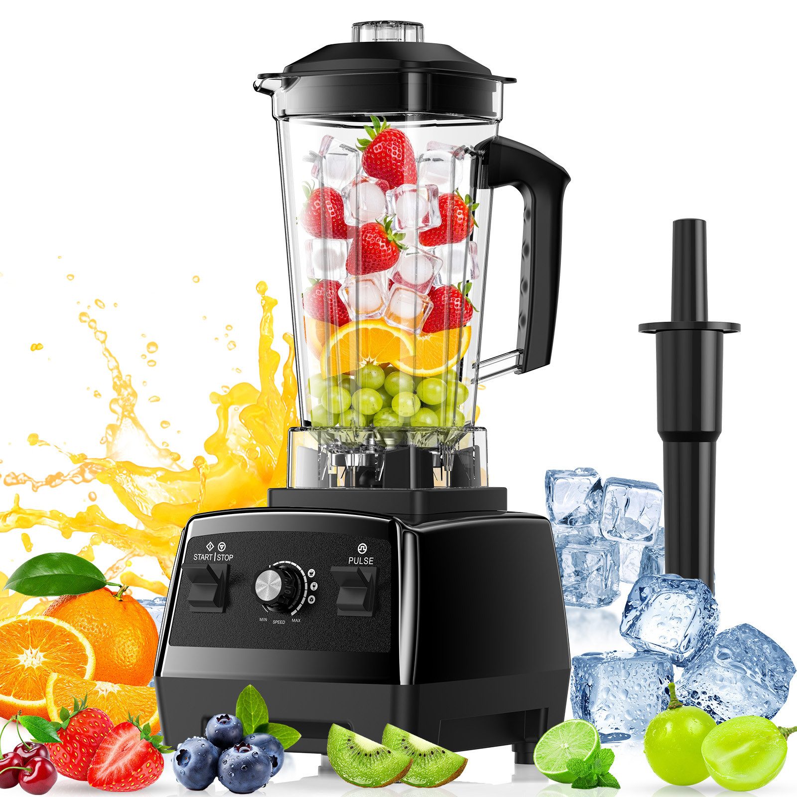 Teendow Standmixer Standmixer Hochleistungsmixer 1800W 2L BPA frei Smoothie Mixer, 1800 W, mit Rührstab, Selbstreinigend, 6 Edelstahlklingen