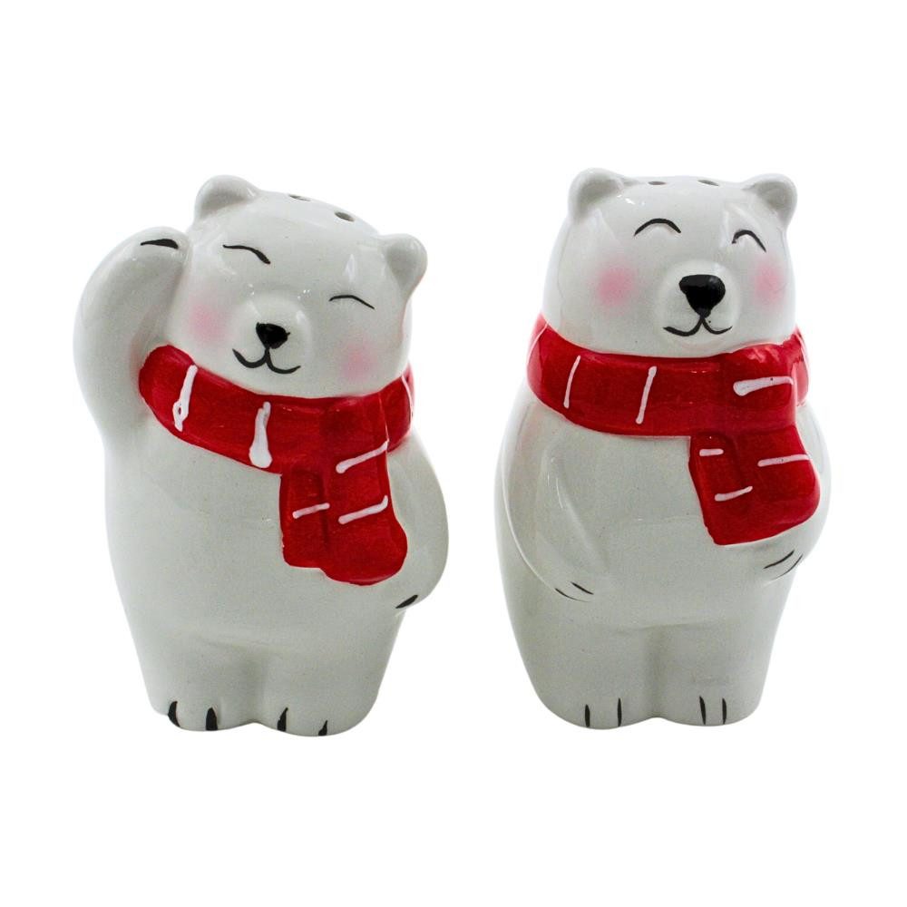 Dekohelden24 Salz- / Pfefferstreuer Keramik Salz- und Pfefferstreuer / Gewürzstreuer als Eisbär, L/B/H 5,5 x 5,5 x 9,5 cm