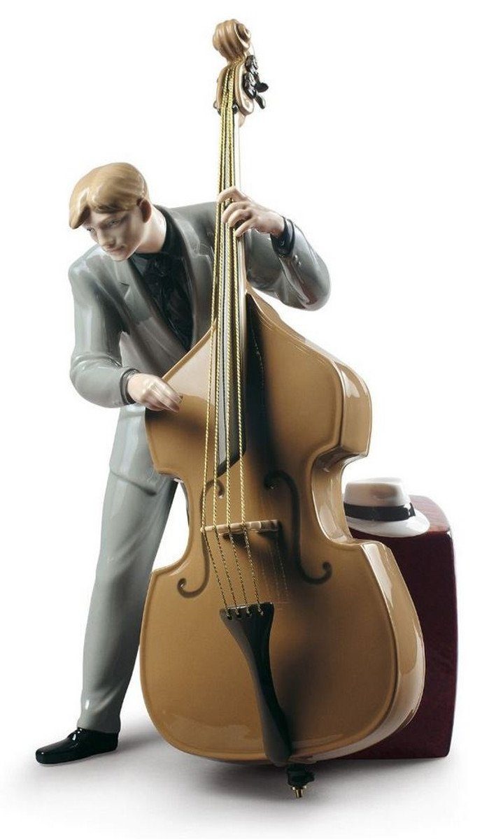 cm Luxus 20 x Skulptur Handbemalte & Padrino Casa - H. Porzellan Figur Dekofigur Bassist 35 Padrino Jazz Casa Deko Hangefertigte Mehrfarbig