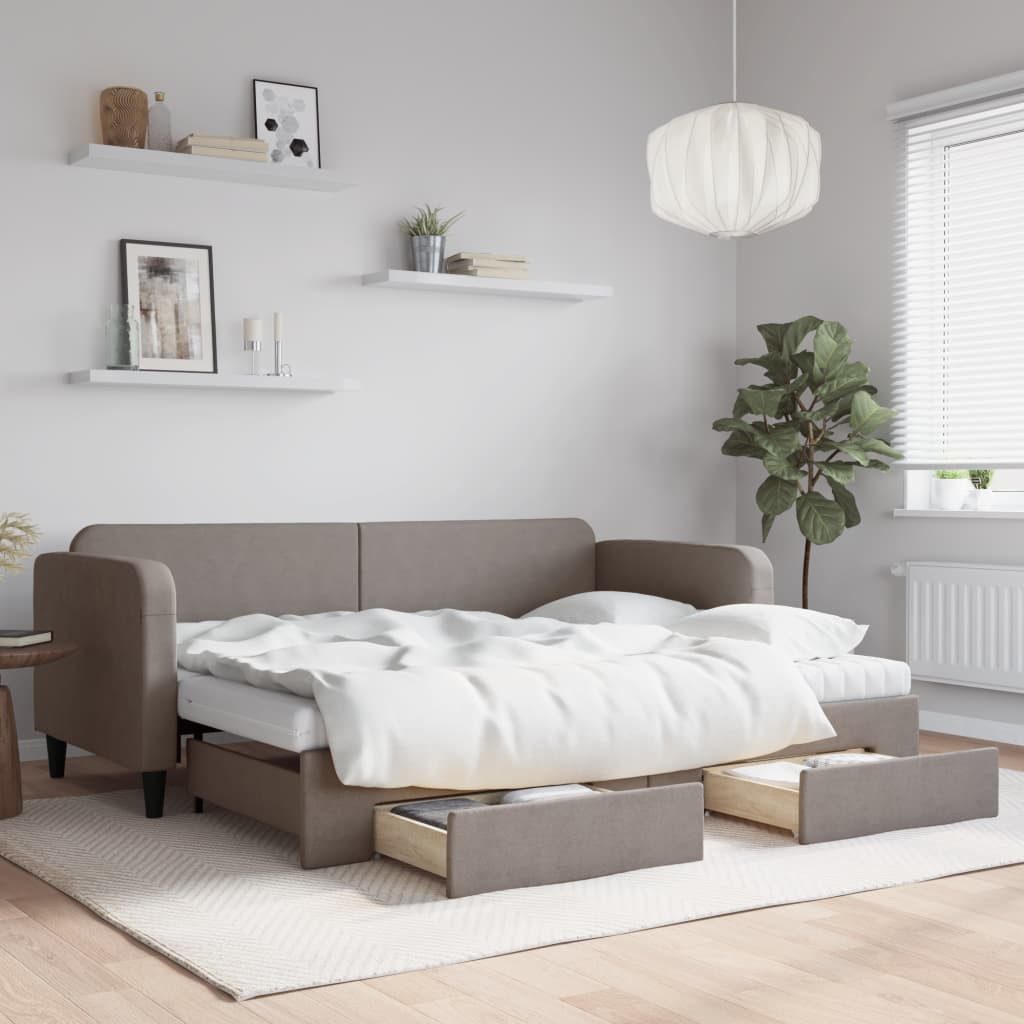 vidaXL Bett, Tagesbett Ausziehbar mit Schubladen Taupe 80x200 cm Stoff günstig online kaufen