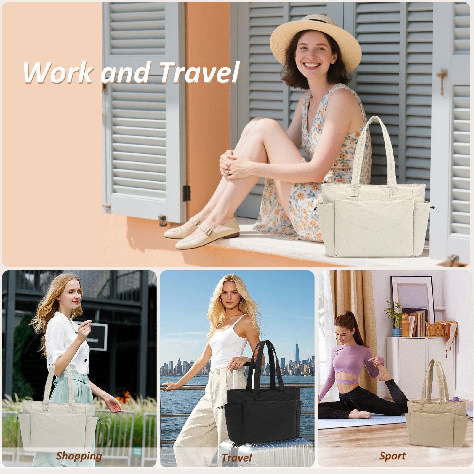 TAN.TOMI Umhängetasche Handtasche gesteppte Tragetasche Messenger Laptop Tasche, Mit Laptopfach und Reißverschluss für Schule Arbeit Reisen