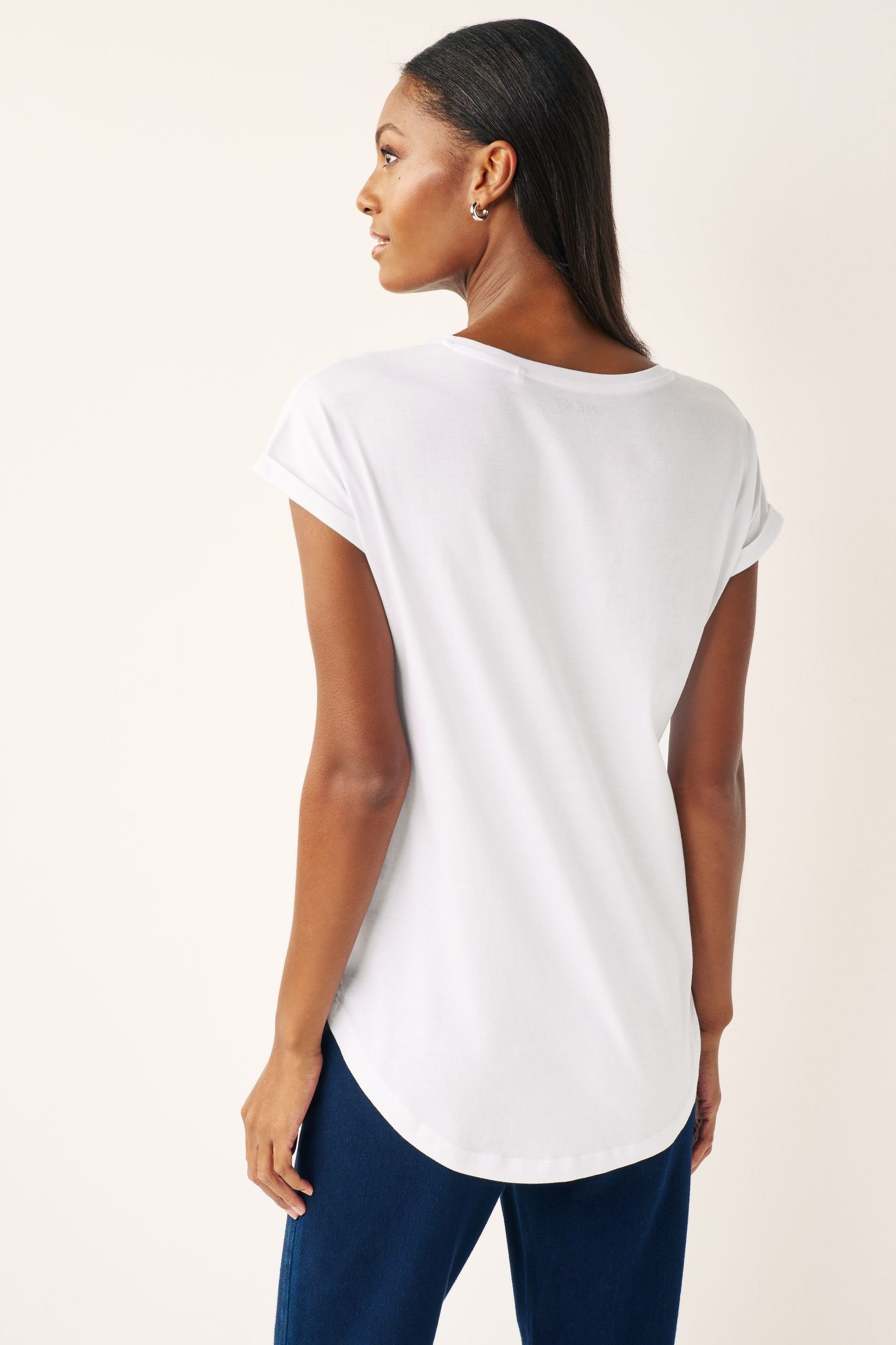 T-Shirt mit White V-Ausschnitt Flügelärmel (1-tlg) T-Shirt Next