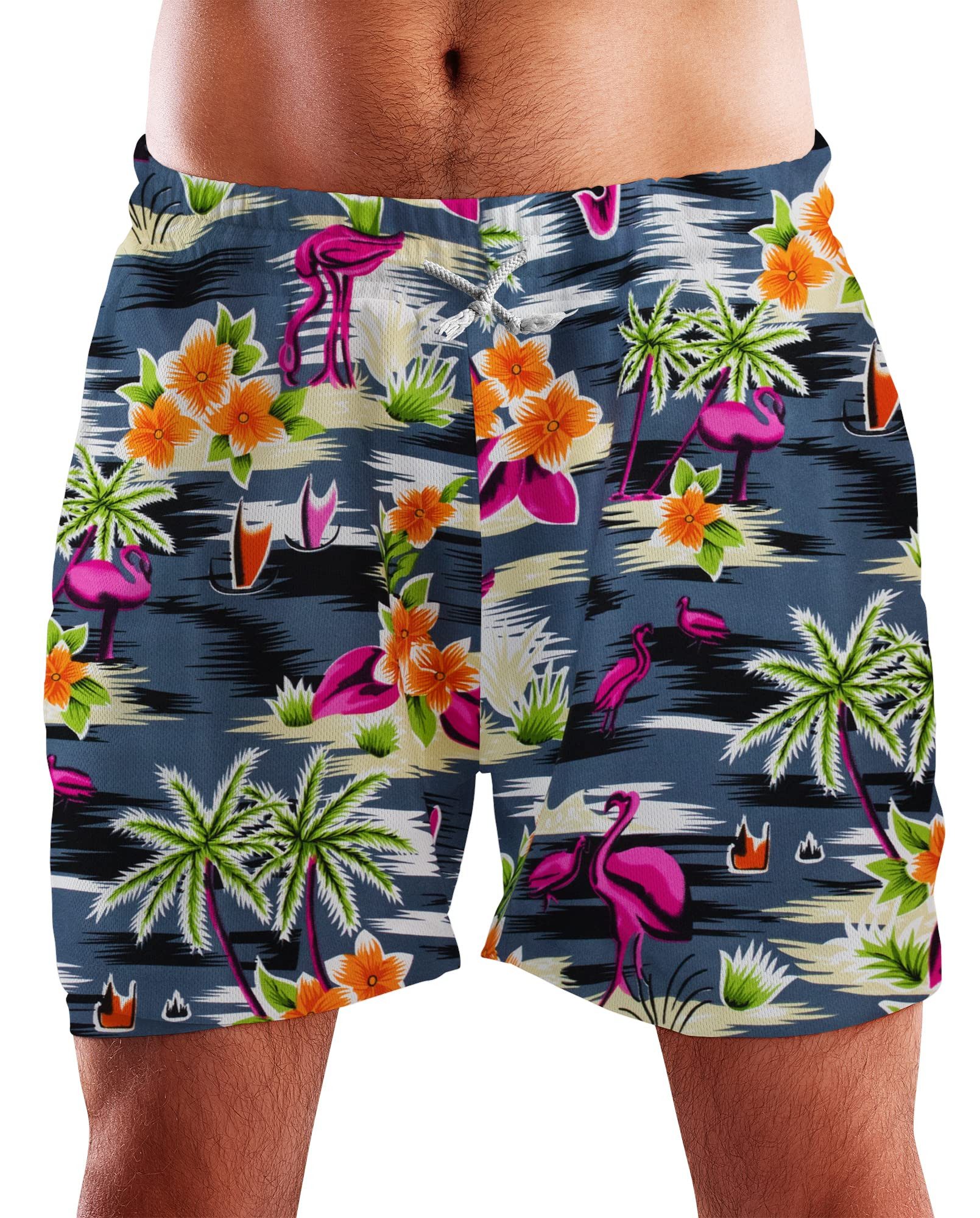 King Kameha Badeshorts Flamingos Funky Hawaii Bade-Shorts Mesh-Einsatz Verschluss Kordelzug Mit integriertem Mesh-Innenslip für extra Komfort