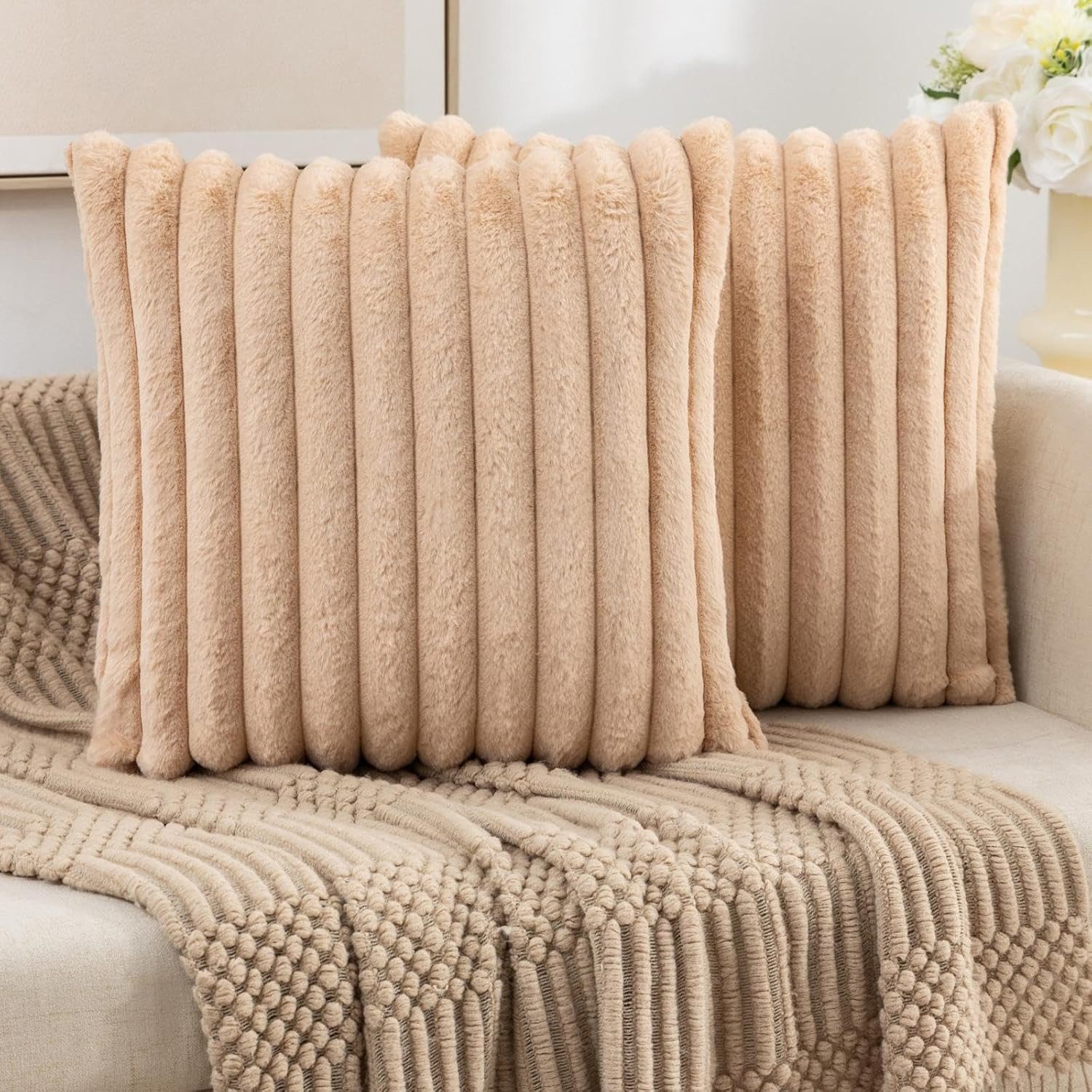 OKWISH Kissenbezüge 2er Set Flauschig Plüsch Deko Dekokissen Sofakissen Zie günstig online kaufen