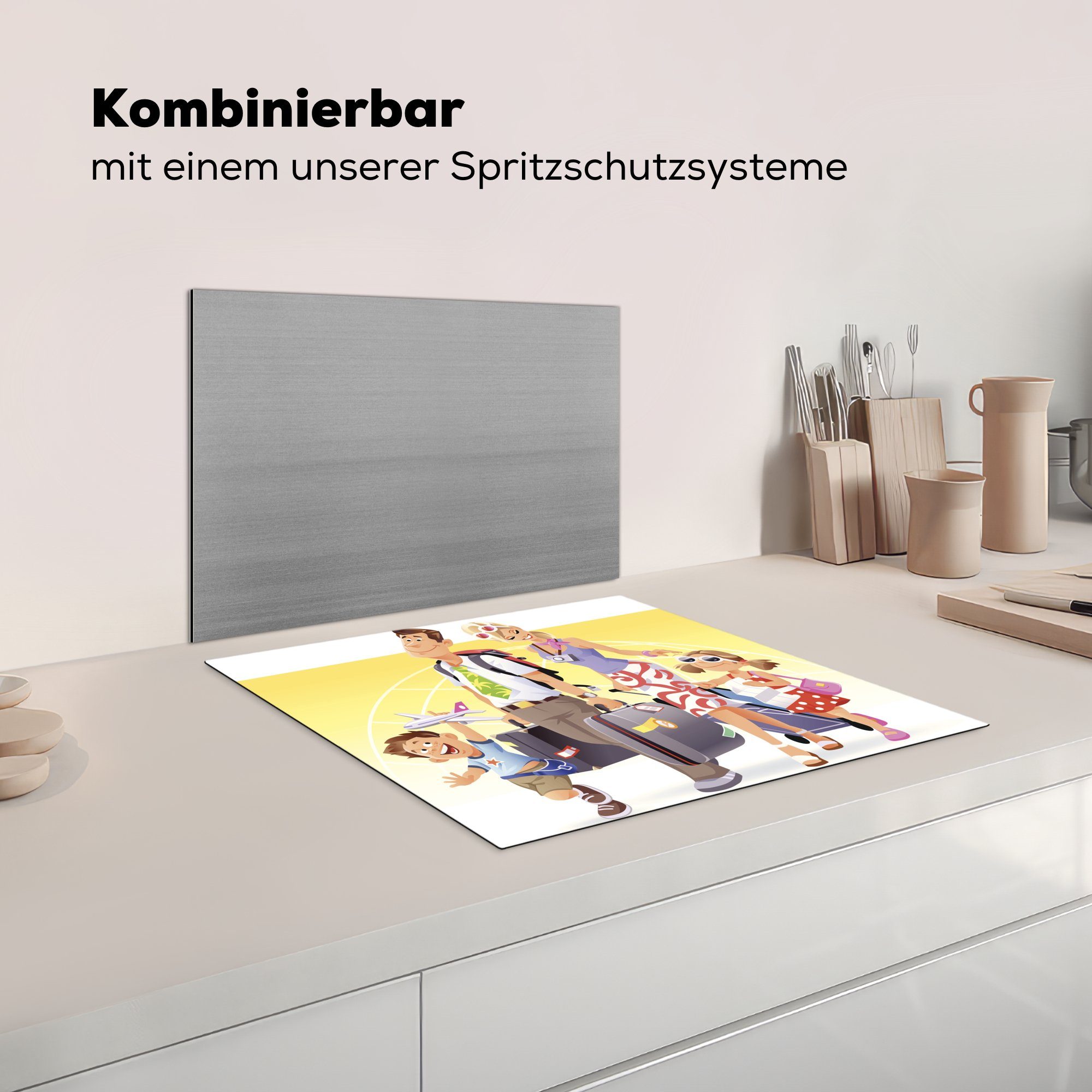 die Arbeitsfläche Illustration Ceranfeldabdeckung den (1 fährt, Mobile nutzbar, Urlaub in einer MuchoWow 60x52 Herdblende-/Abdeckplatte Vinyl, tlg), Familie, cm,