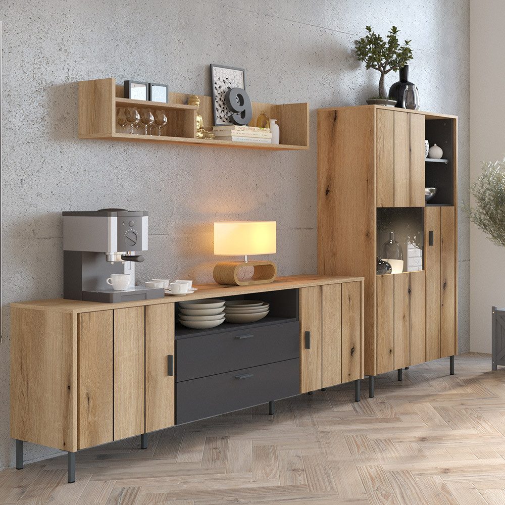 Lomadox Wohnwand STON-129, (3-St., Lowboard Wandregal günstig online kaufen