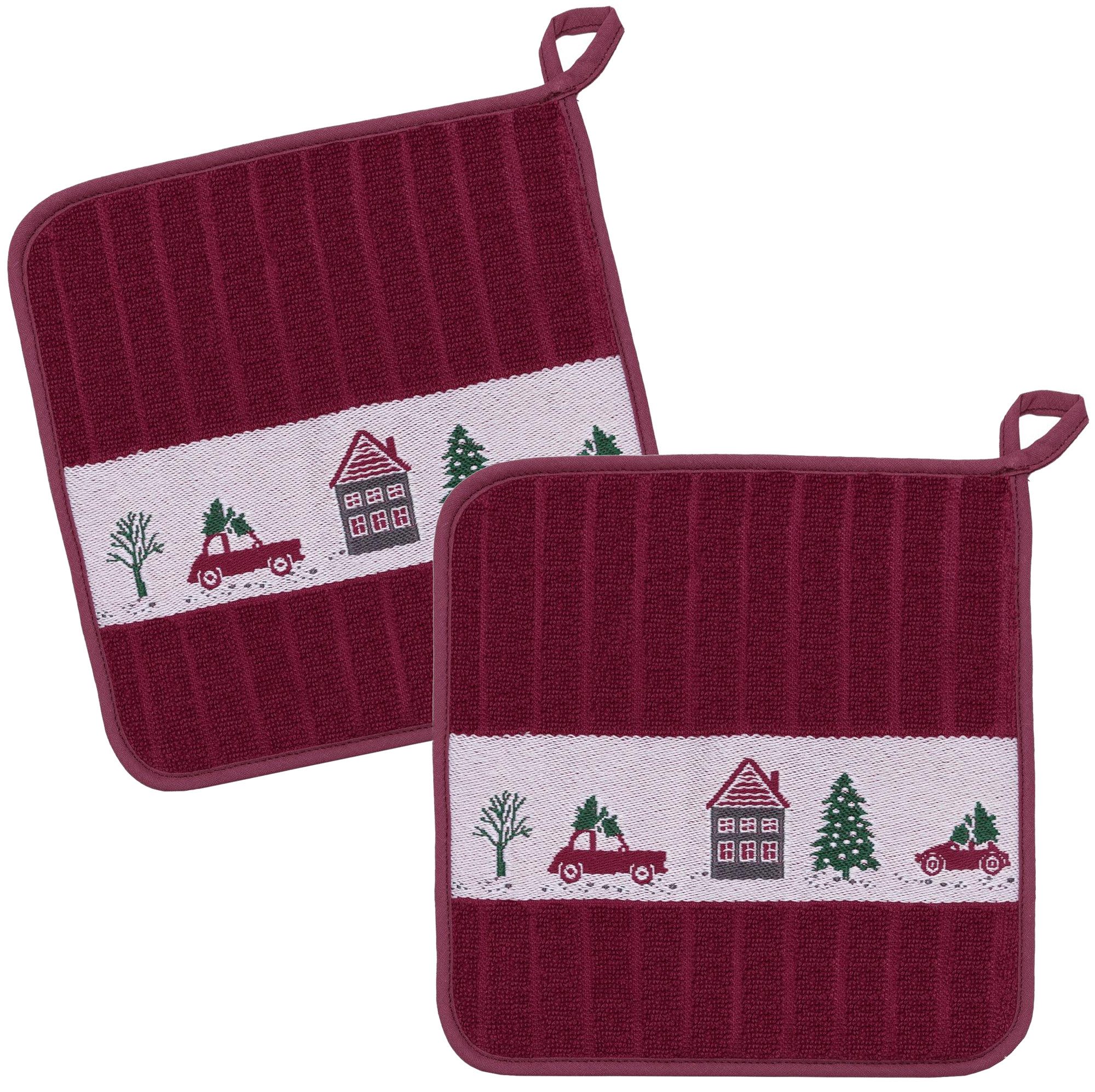 Kracht Topflappen Christmas Town, (2-tlg., 2-teilig), 2er Set Topflappen, Baumwoll Frottier, ca. 22x22 cm