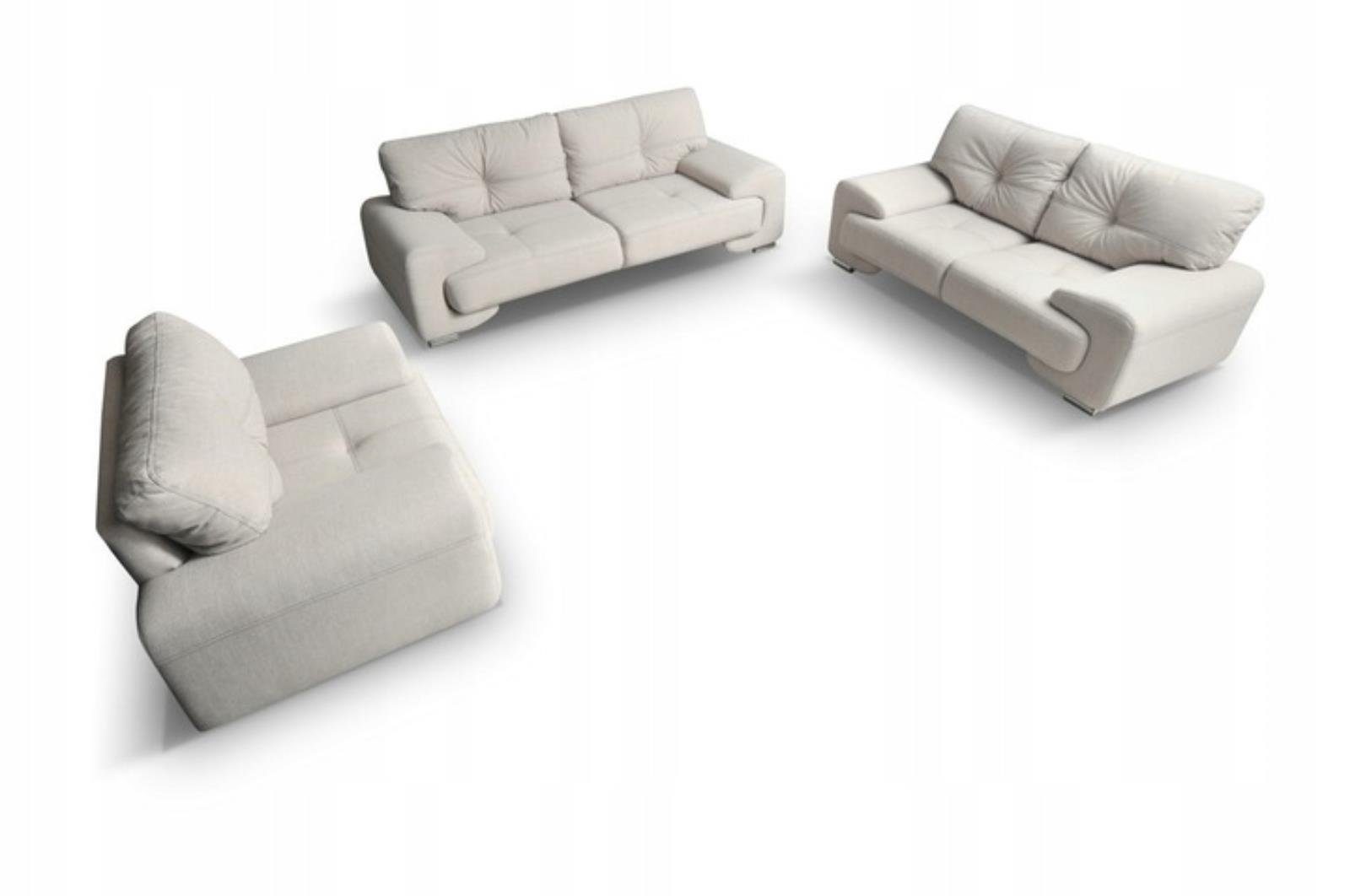 Beautysofa Polstergarnitur NEMO, (Sessel + Zweisitzer + sofa, Couchgarnitur 135 / 190 / 230 cm), inklusive Wellenunterfederung, bequemer Sitz, Chrombeine Beige