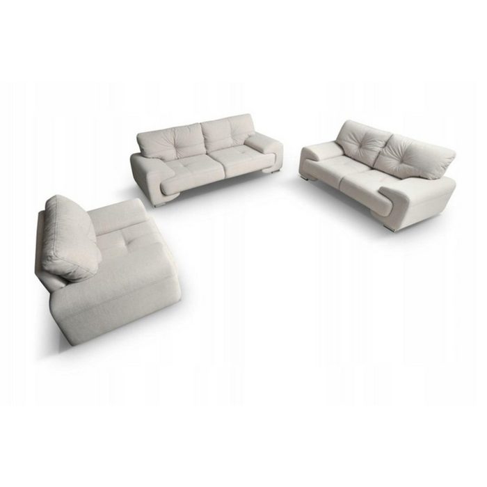 Beautysofa Polstergarnitur NEMO (Sessel + Zweisitzer + sofa Couchgarnitur 135 / 190 / 230 cm) inklusive Wellenunterfederung bequemer Sitz Chrombeine