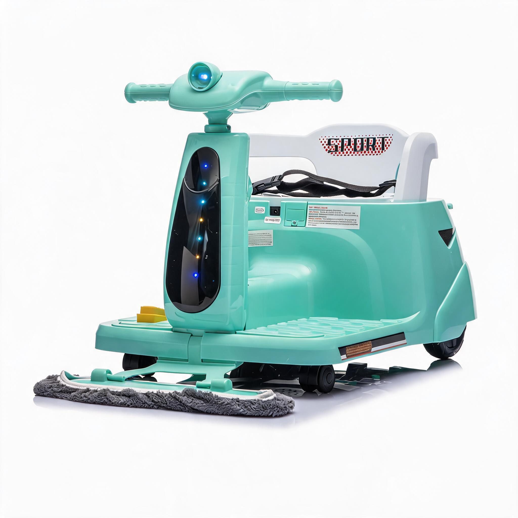 GarveeMore Elektro-Kinderauto 12V 2 in 1 mit Putzfunktion & Fernbedienung, USB, LED