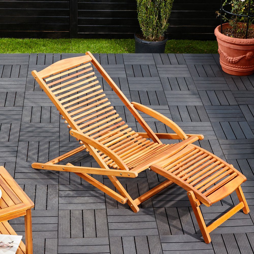 Casaria Gartenliege, Akazien Holz klappbar Ergonomisch Kopfkissen Schaukelfunktion 120kg