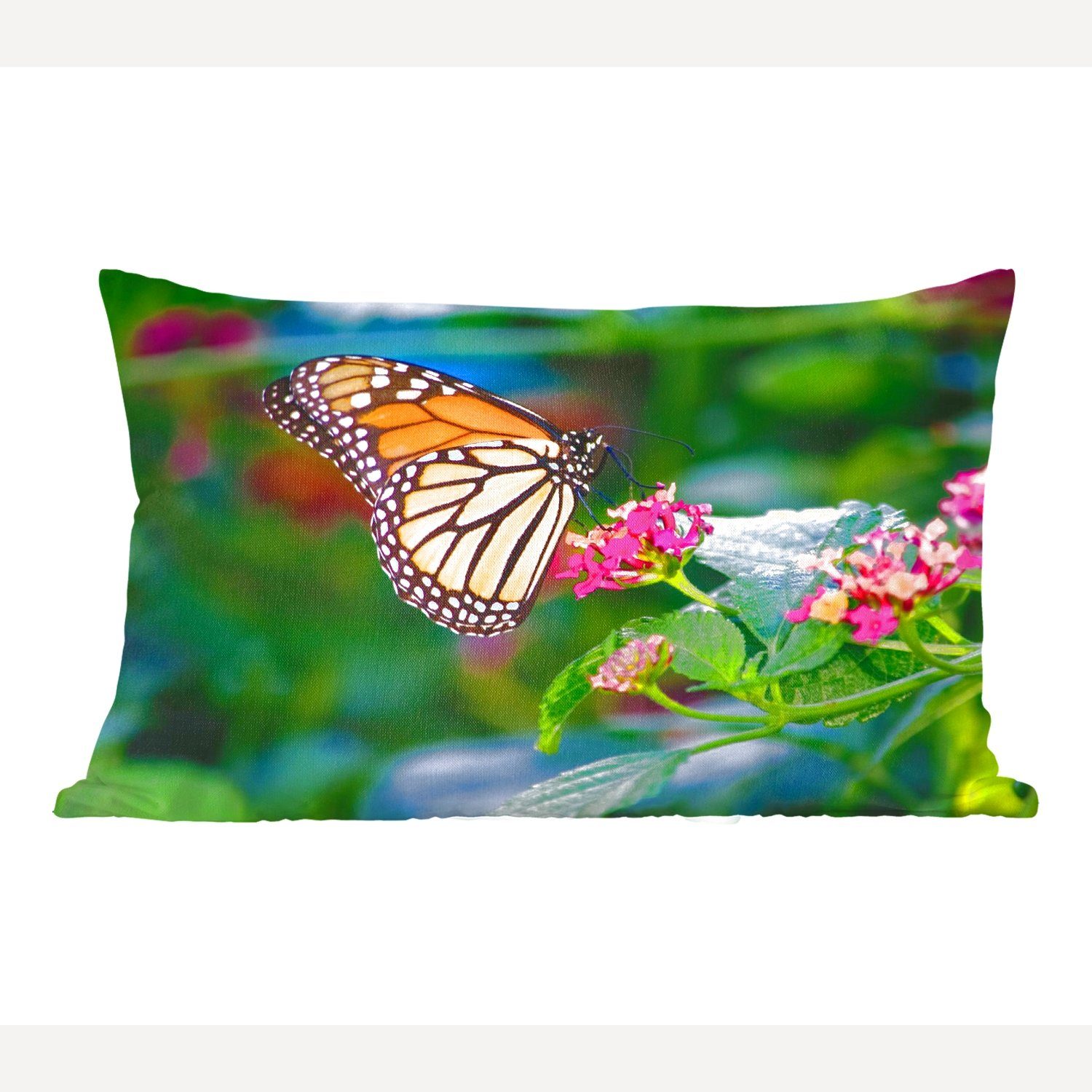 MuchoWow Dekokissen Schmetterlinge - Zierkissen, Schlafzimmer Dekoration, Wohzimmer mit Füllung, Blume - Dekokissen Natur